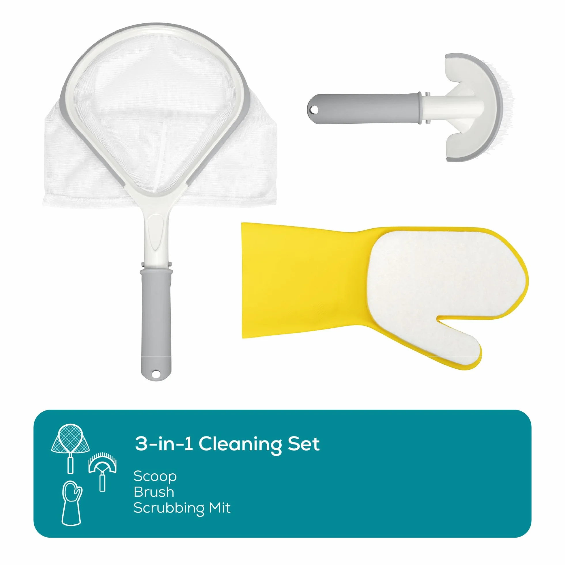 Bestway Set de Nettoyage Lay-Z-Spa 3 Pièces Filet à Récurer Brosse de Nettoyage Gant de Récurage Multicolore