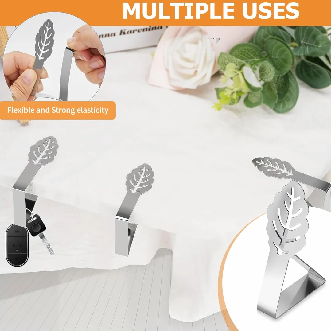 Pinces pour Nappe décoratives en Acier Inoxydable, Clips Anti-Glissant, Extérieur, Pique-Nique, Barbecue, Mariage, Fête (10 Pièces, Feuilles)