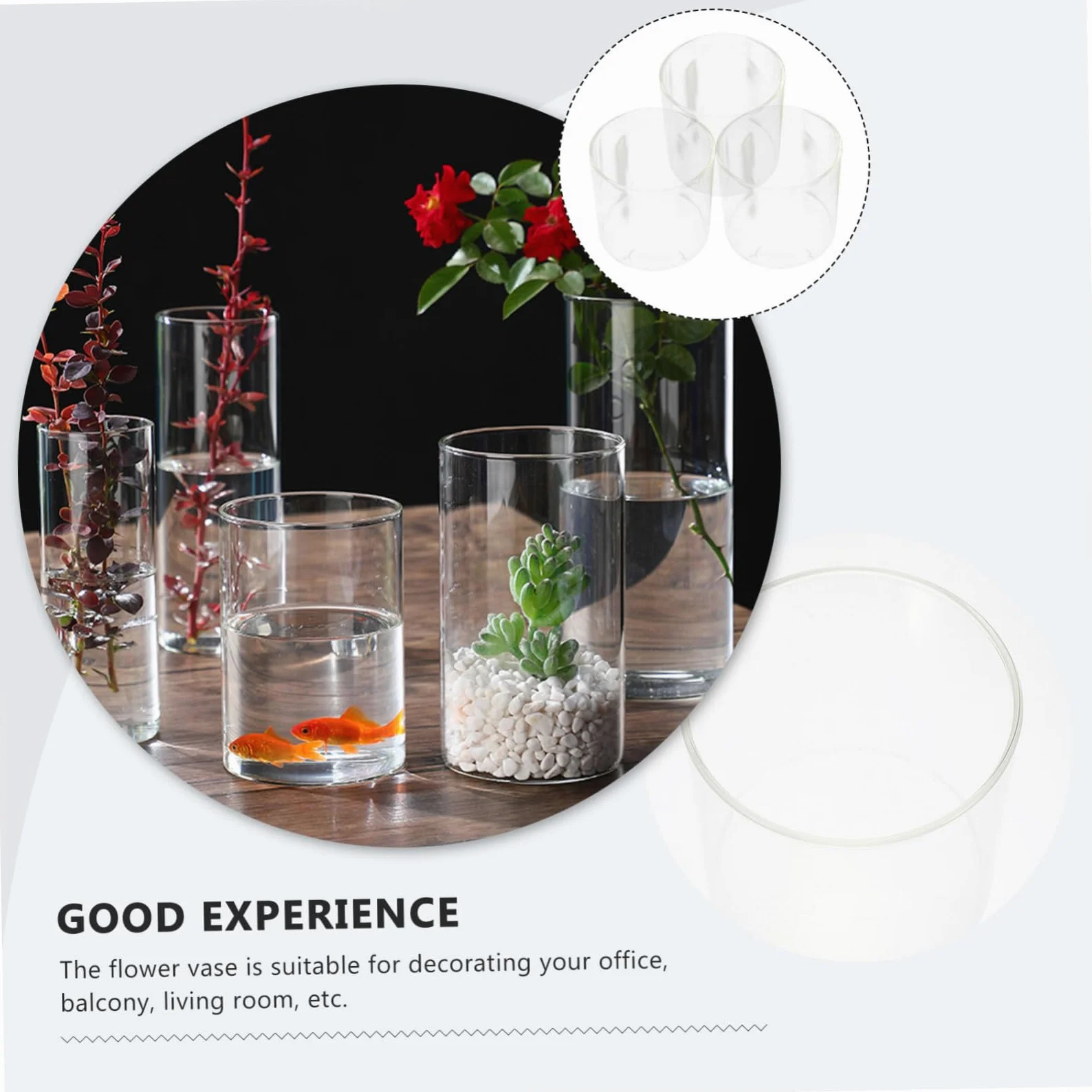 Toyvian 3 Pièces Lot de Vases Cylindriques Verre Transparent pour Compositions De Fleurs Et Aquarium Hydroponique