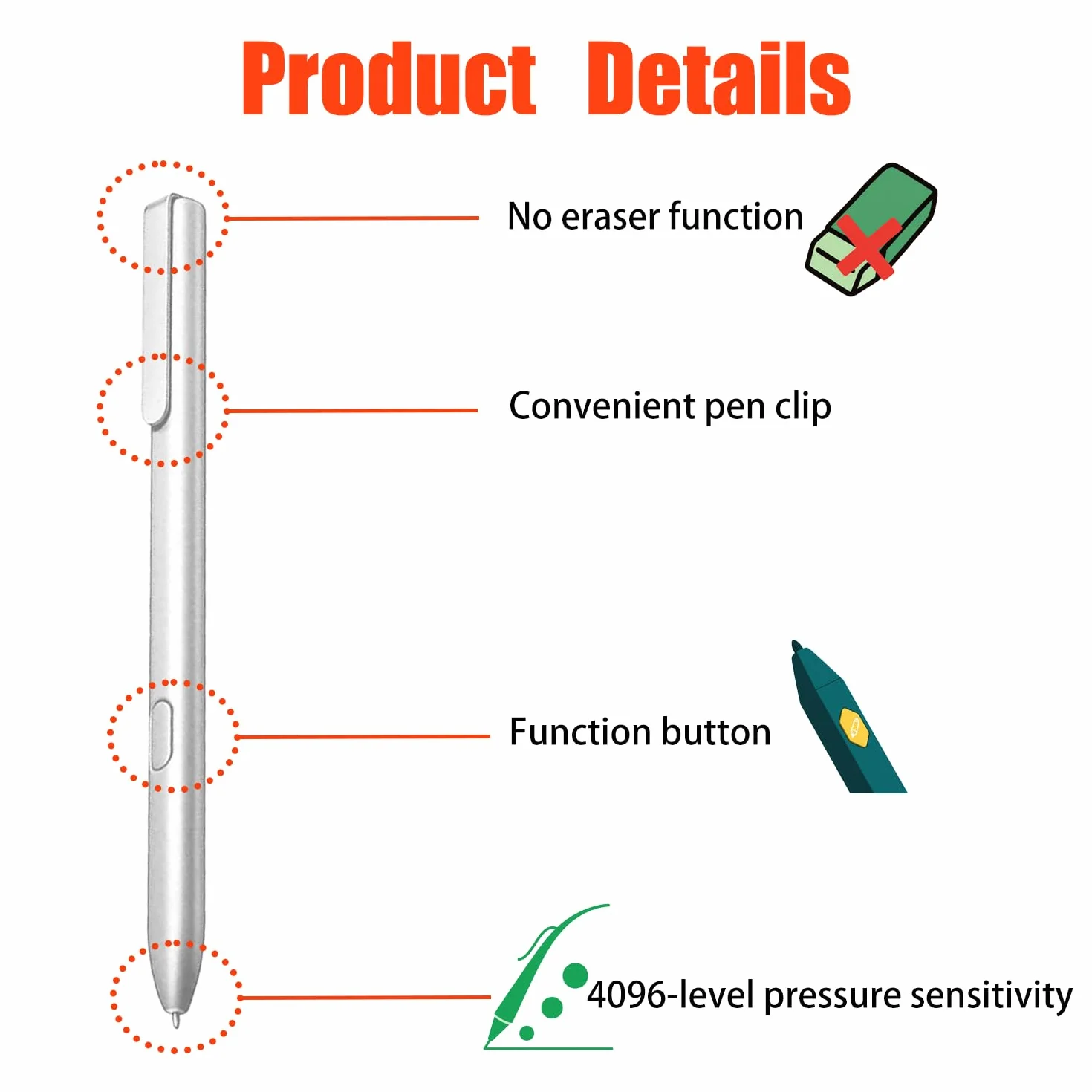 Stylet compatible BOOX Note Air3C, 3 B/W, Air 2/2 Plus, Note Max 13.3, Tab Ultra C Pro, tablette Go 10.3, Go Color 7 ePaper E Ink (argent)