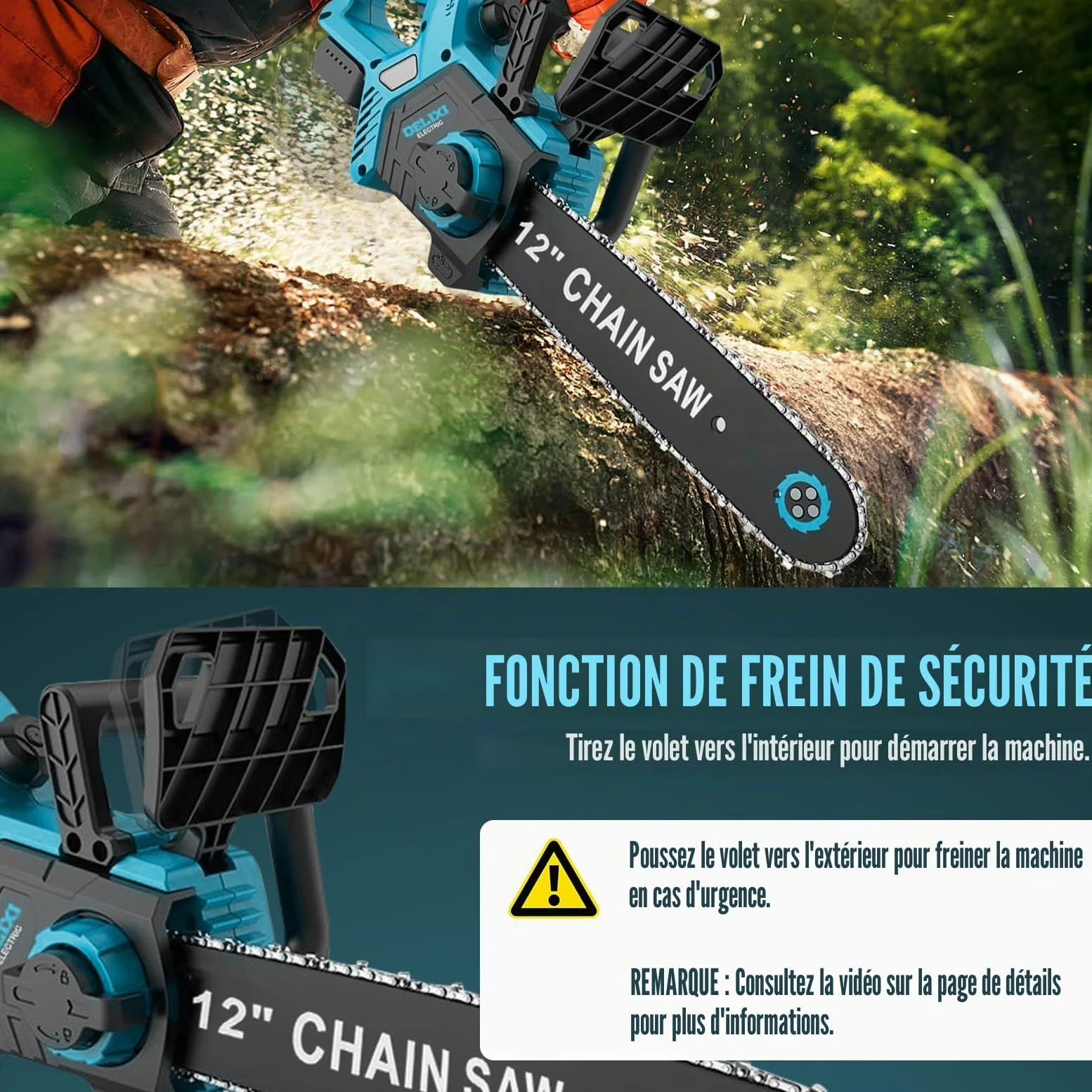 Tronçonneuse à chaîne électrique compatibles avec Makita 18V | 30 cm (12 pouces) Tronçonneuses électriques, moteur sans balais 1000W Tronçonneuse à chaîne électrique, scie à chaîne 30 cm