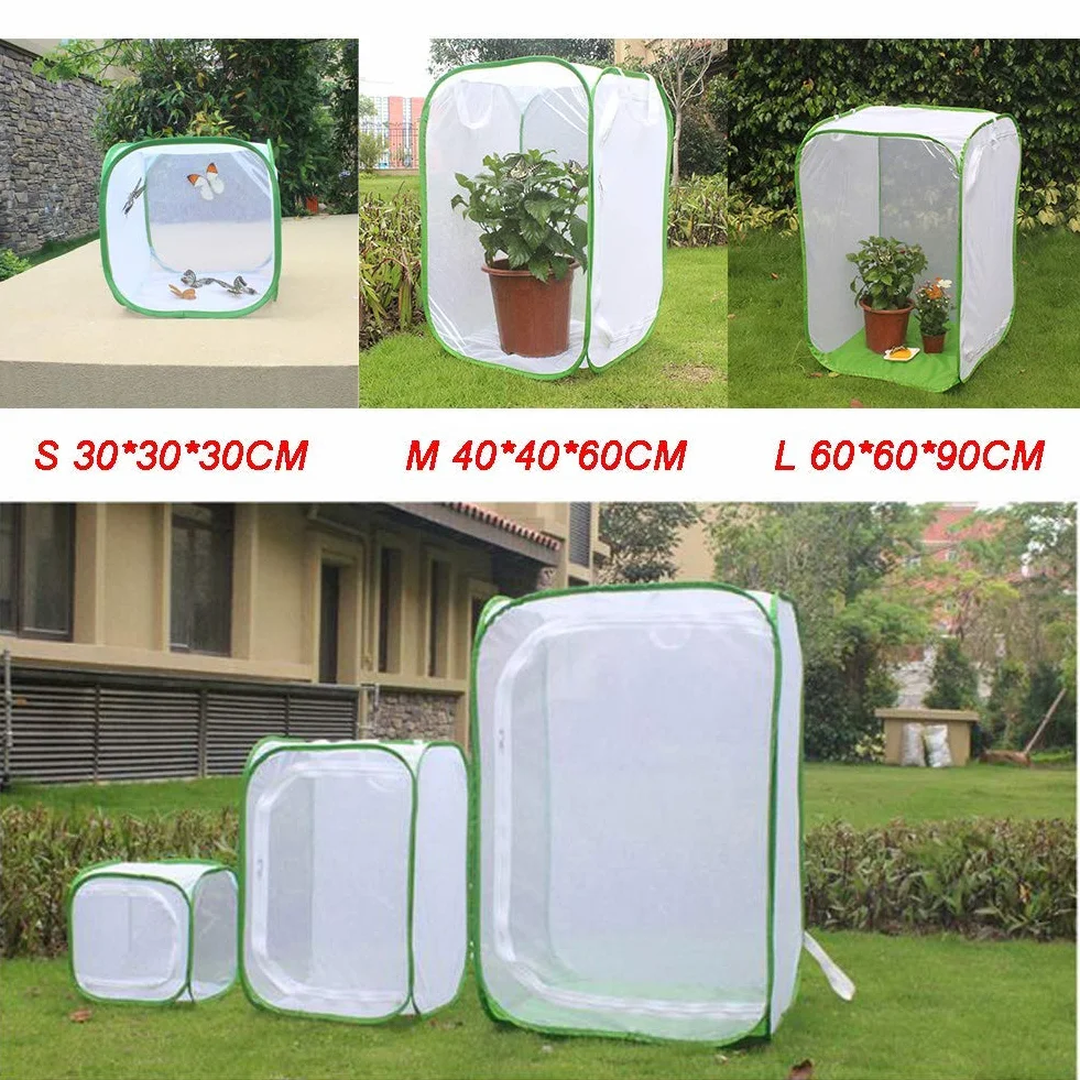 Cage Papillon Habitat Insecte Élevage avec Film PVC Transparent Pliable Amovible Blanc Filet Serre Tente pour Extérieur