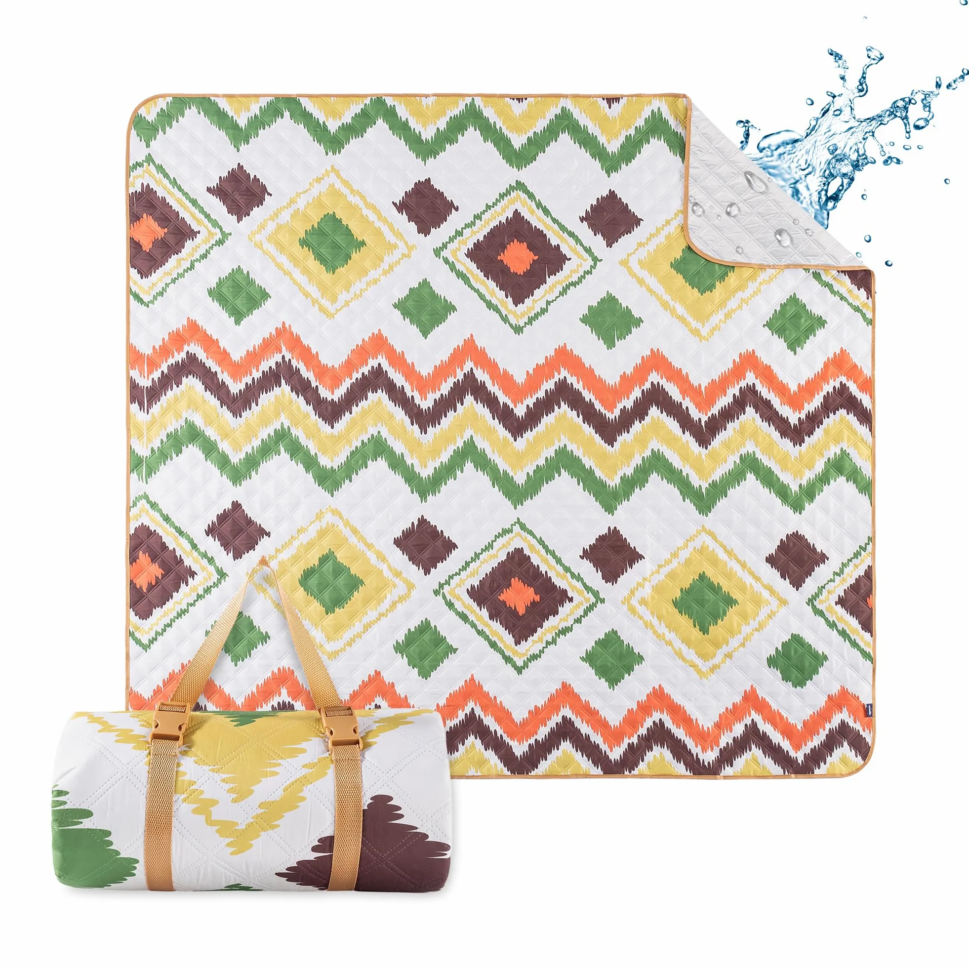 ACUSHLA Couverture de plage et de pique-nique 200 x 200 cm, imperméable et lavable, tapis de plage avec sangle de transport, parfaite pour la plage, le camping et les pique-niques, couverture de