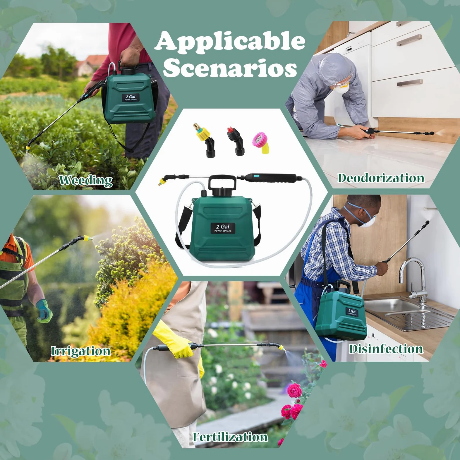 Pulvérisateur électrique 8L de Jardin, avec 3 Buses à Brume | Batterie 2000 mAh Rechargeable par USB, Lance Télescopique et Sangle Réglable,pour Toiture, Pelouse, Cour et Jardin