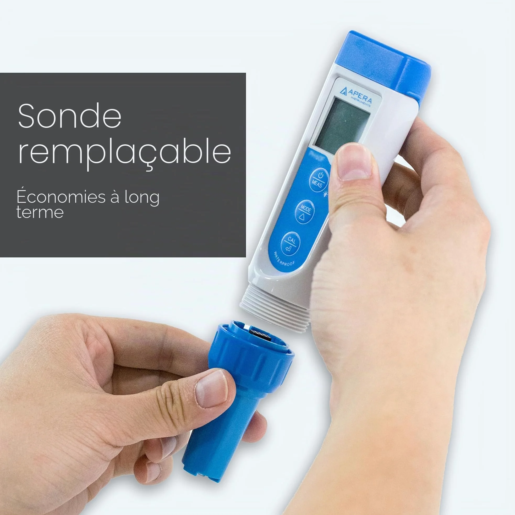 Apera Instruments PC60 Testeur de poche multi-paramètres pH/EC/TDS/salinité avec sonde remplaçable, étanche, ± 0,01 pH/1% de précision, -2,00-16,00 pH ; 0-20,00 mS/cm, capteur de température ± 0,5 °C