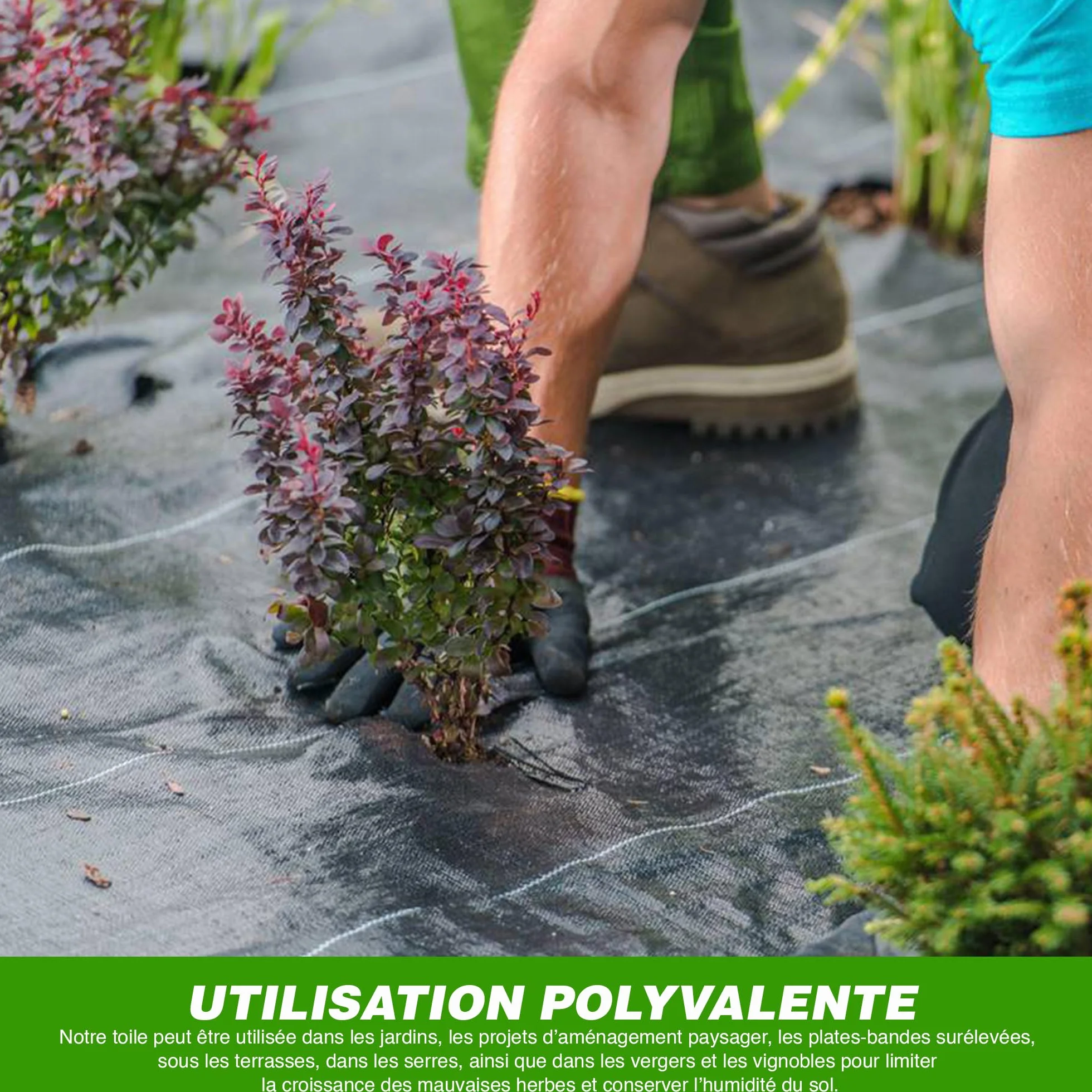 Bâche Protection Sol et Jardin 2m x 10m GROUNDMASTER Toile Géotextile Anti Mauvaises Herbes Anti UV