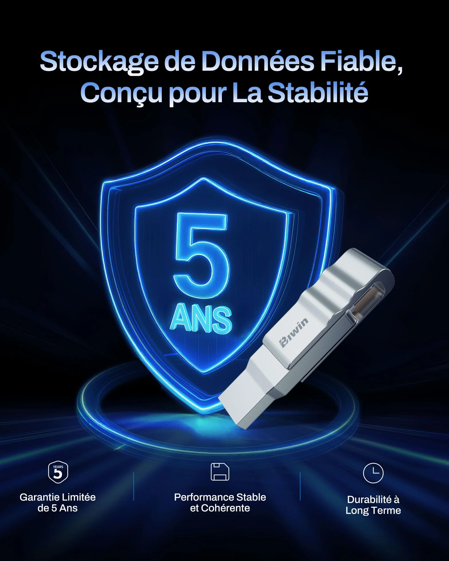 Biwin UD150 Clé USB 3.0 64 Go, Vitesses de Transfert 150 Mo/s, USB Type-C Type-A