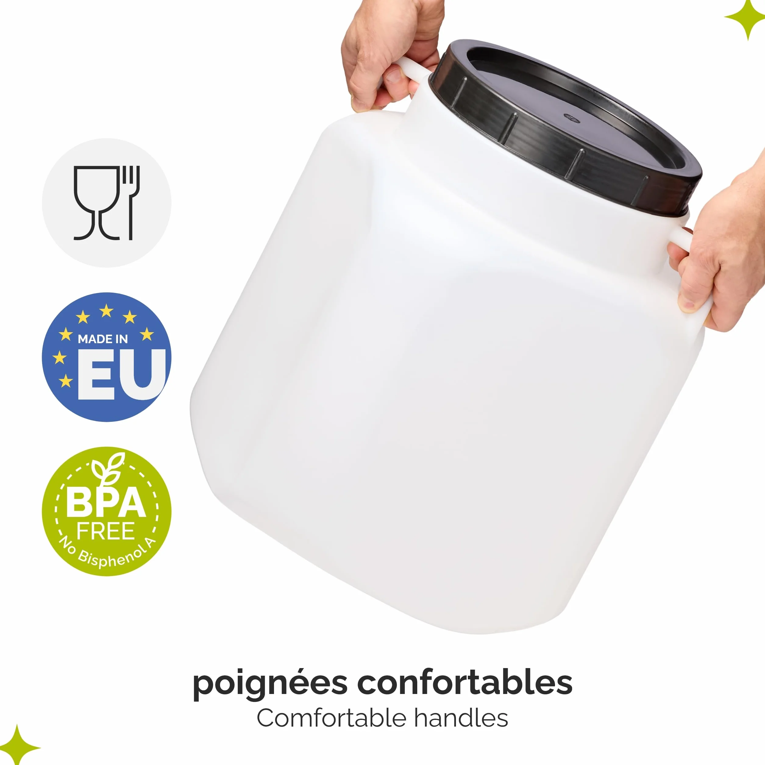Garronda Serbatoio Acqua Quadrato BPA-Free 40 Litri per Alimenti con Coperchio Bianco