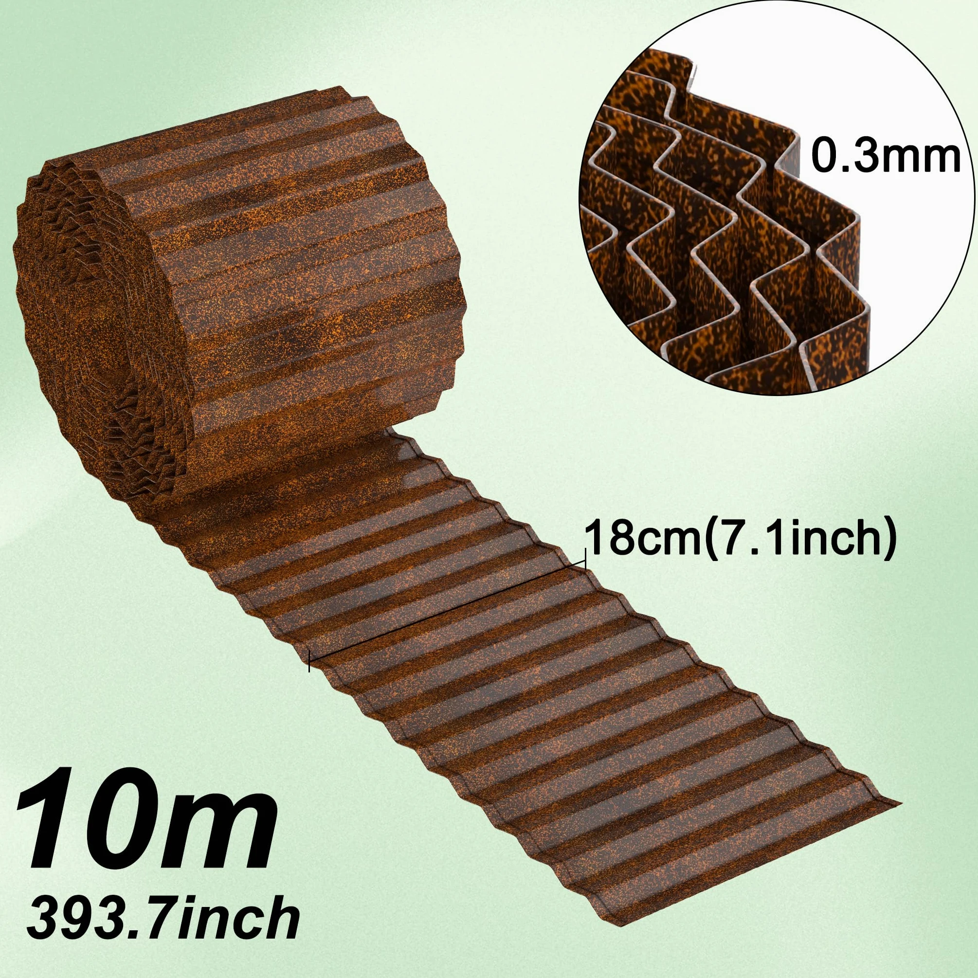 Aufun Bordure de pelouse en métal - 10 m - En forme de vague - 18 cm de haut - Idéale pour la délimitation de pelouse et de parterres - Inoxydable et durable - Flexible pour les amateurs de jardin et