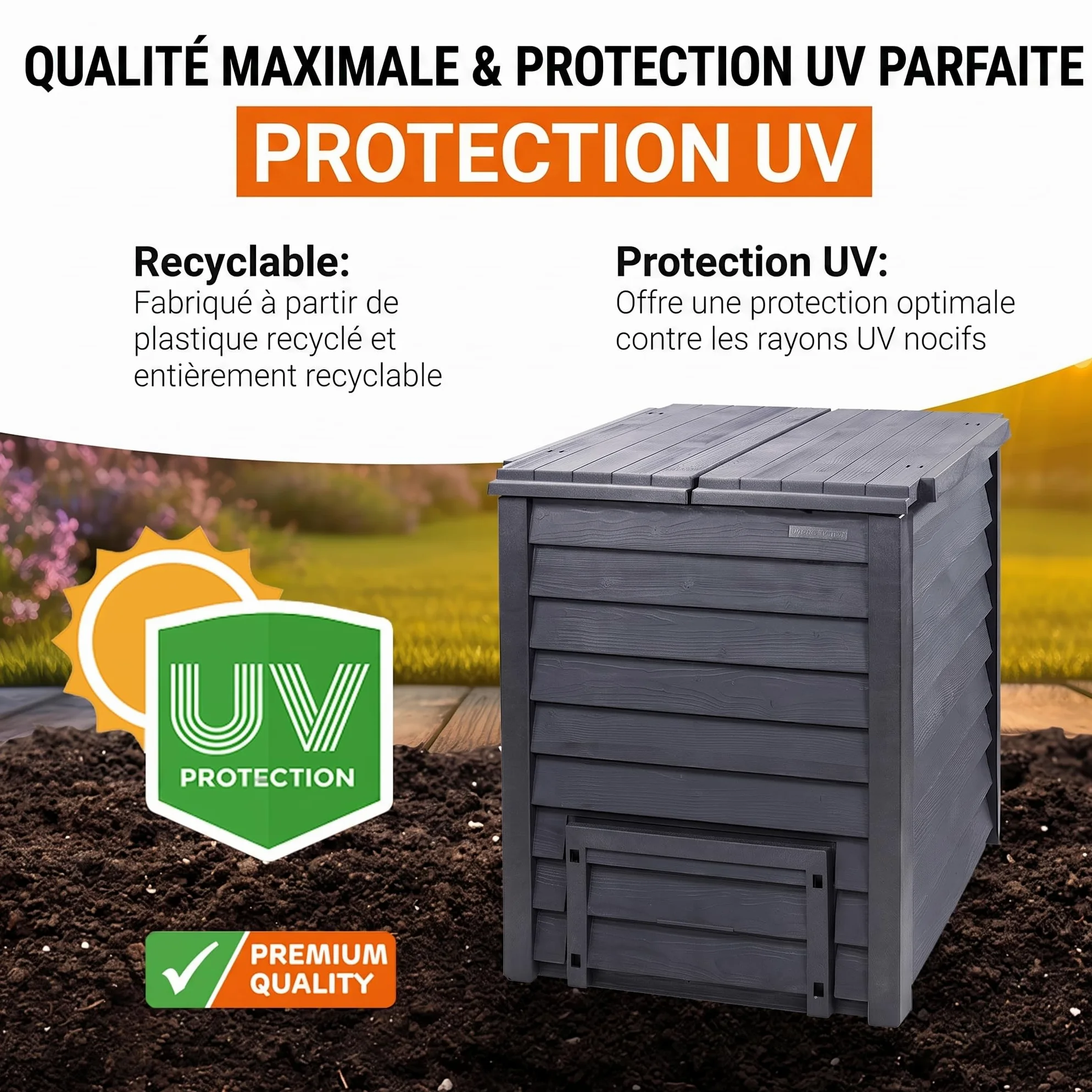 GARANTIA Thermo-Wood Composteur de Jardin 600L Brun | Bac à Compost Extérieur en Bois Recyclé, Écologique Robuste pour Déchets Organiques et Jardin
