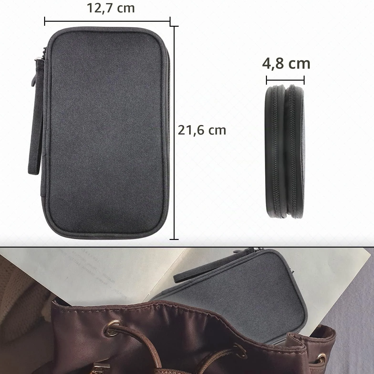 Teskyer Sac de Rangement Câble Étanche Antichoc 2 Couche Noir
