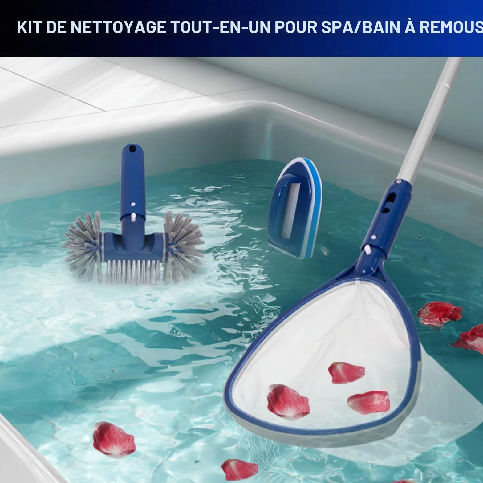 POOLAZA Kit de Nettoyage pour Piscine, Skimmer et Brosses avec Poignée Antidérapante, Pôles en Aluminium 91.5cm
