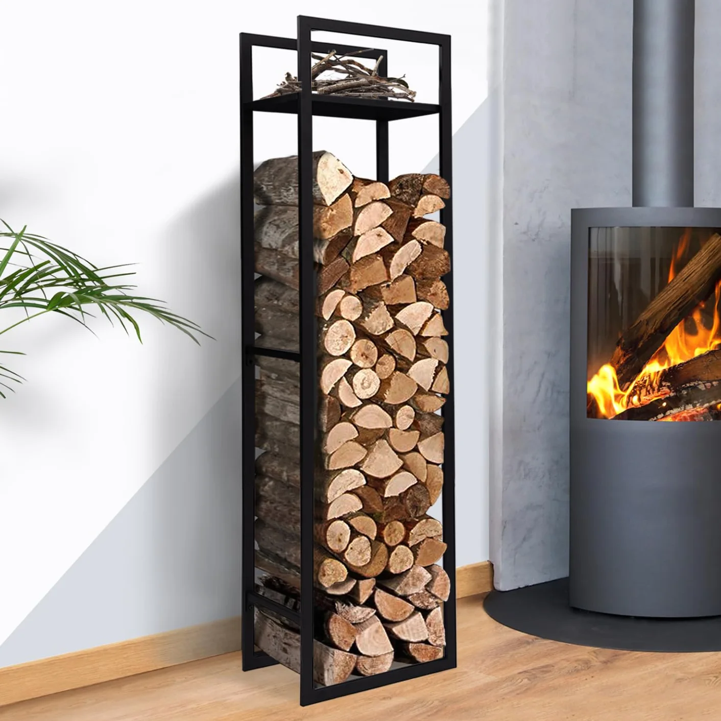 Range bûches Vertical Acier Noir H.170 CM pour cheminée
