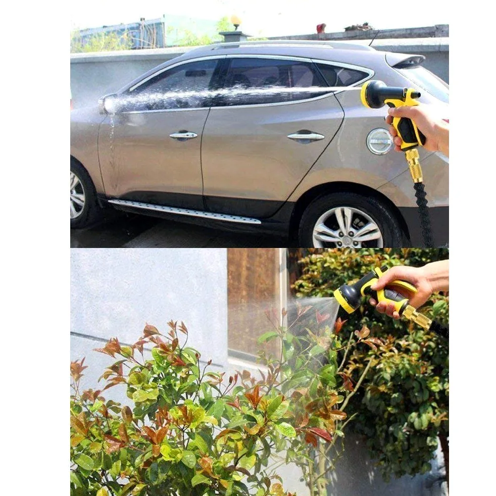 HmiL-U Tuyau d'arrosage 150ft 45m Tube Le Plus Fort avec Latex Double Magique de Jardin avec unpistolet de 9 Fonctions connecteur Solide en Laiton 【Longueur rétractée 50ft】(150ft)