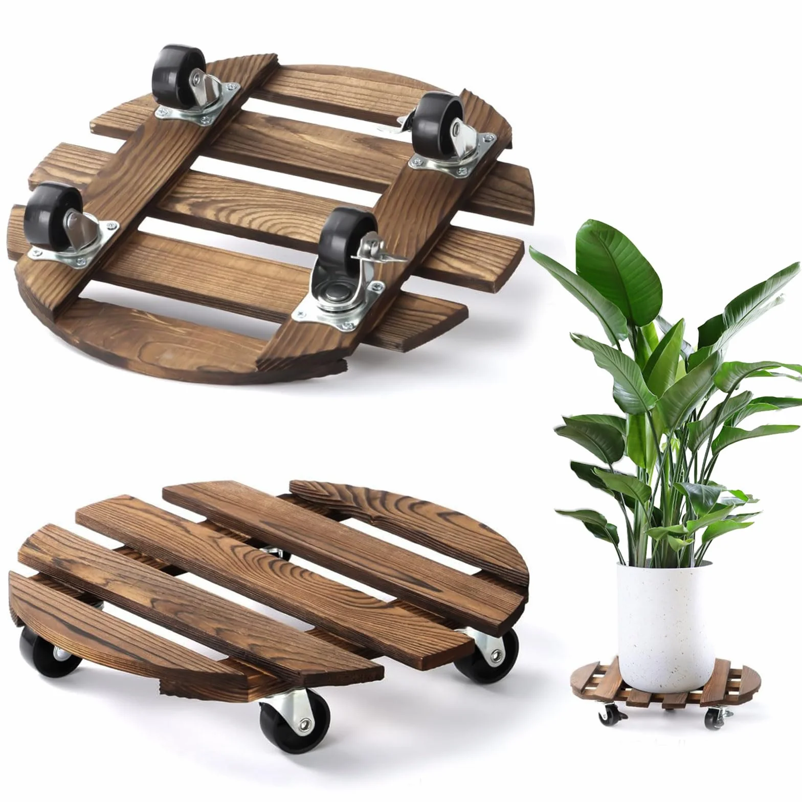 Lot de 2 Porte Plante à Roulettes Ø 300 mm Capacité 200KG pour Extérieur Intérieur