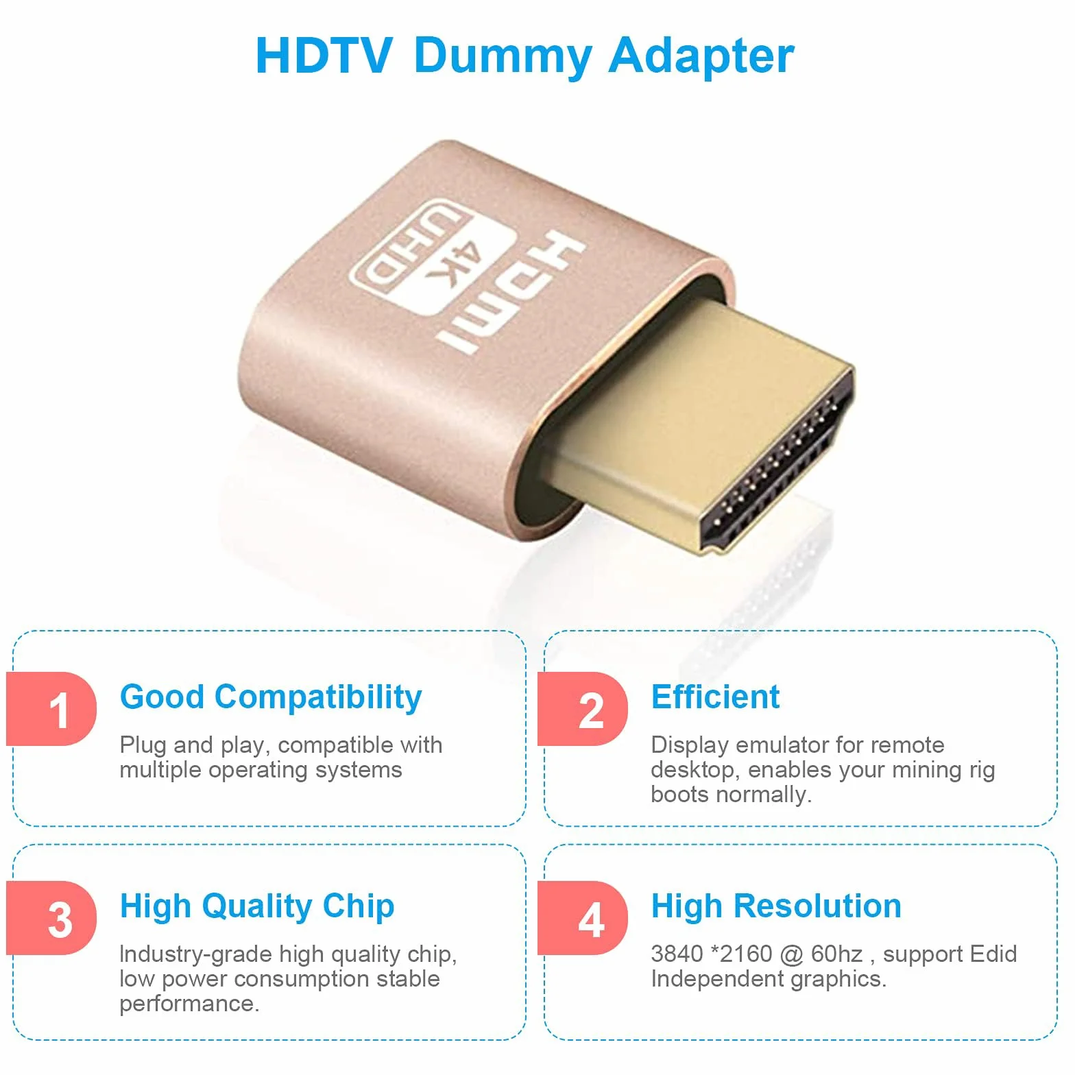 HDMI Dummy Plug 4K Émulateur d'affichage 3840x2160 @ 60Hz EDID Sans Tête (3pcs)