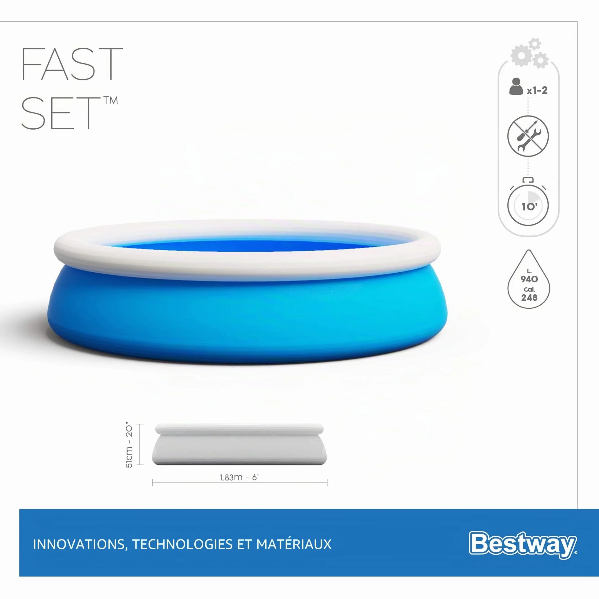Bestway Fast Set™ Piscine Hors Sol Ronde 183 x 51 cm Bleu