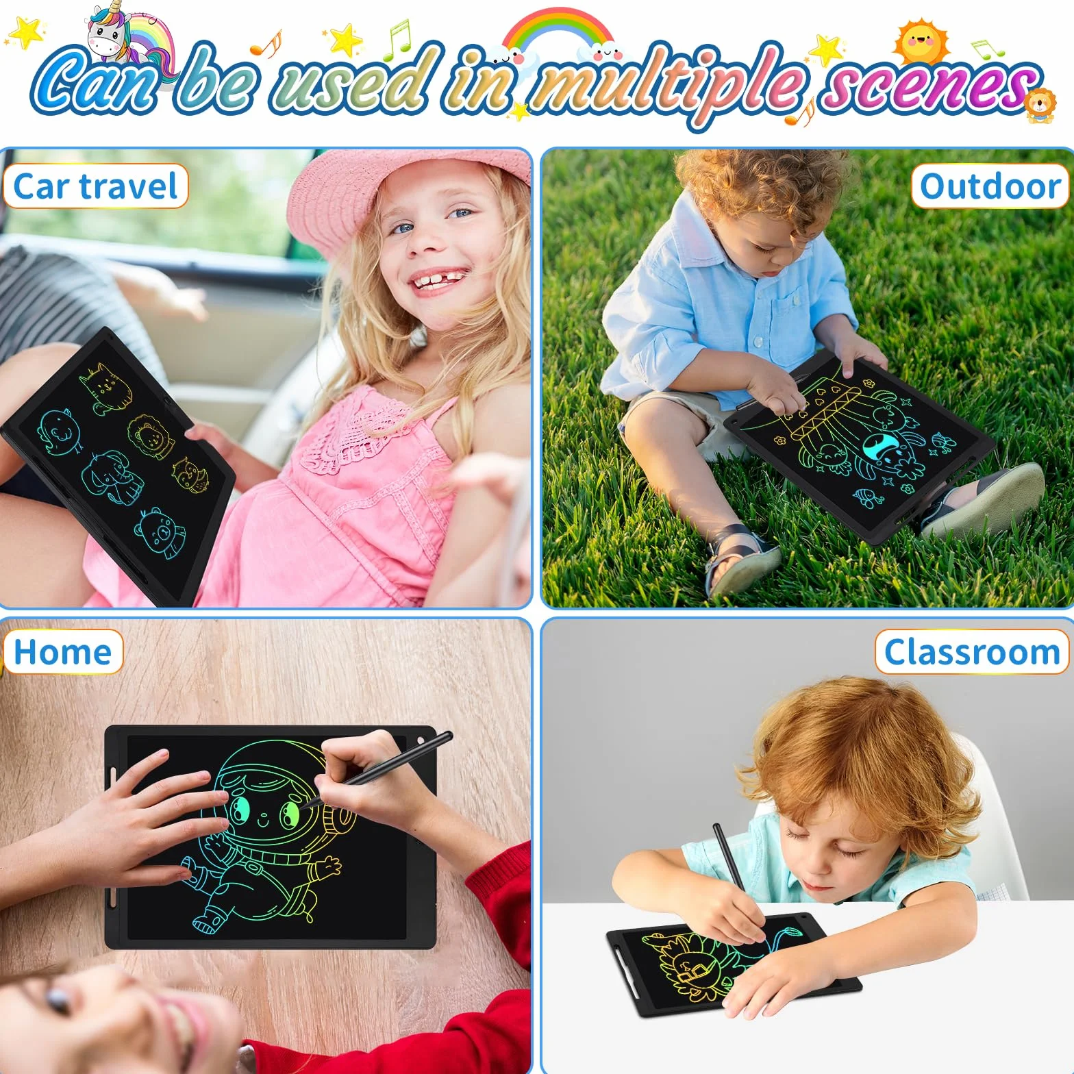 Tablette Dessin Enfant 13 Pouces Écriture LCD avec Bouton Suppression Verrouillage Noir