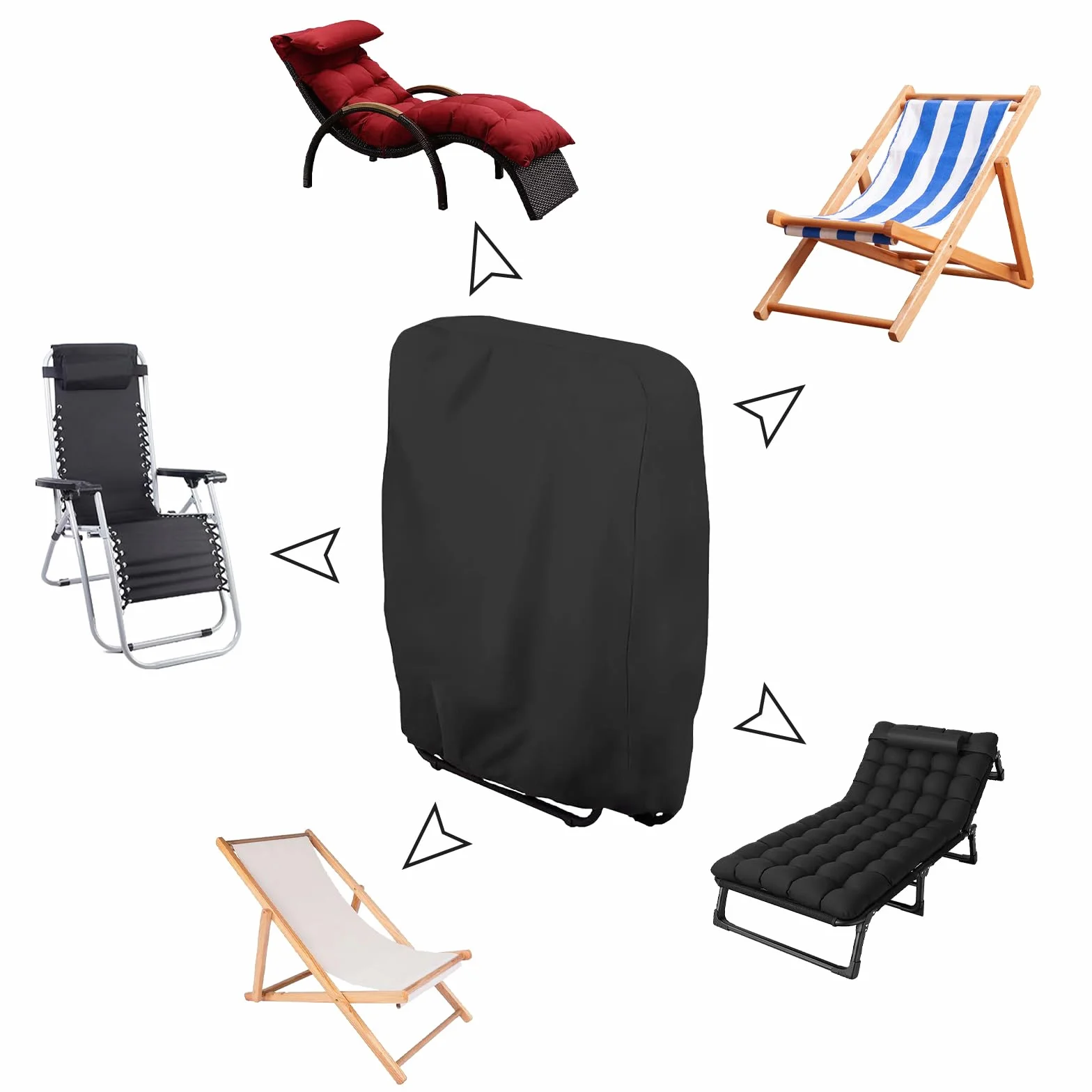 Housse de Protection pour Chaise Longue Pliante Oxford Coupe-Vent Anti-UV Imperméable Noir