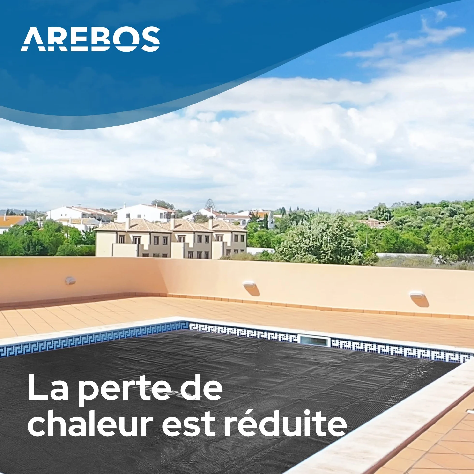 Arebos Bâche Solaire de Piscine 3 x 2 m Noire 120 µm Couverture Thermique