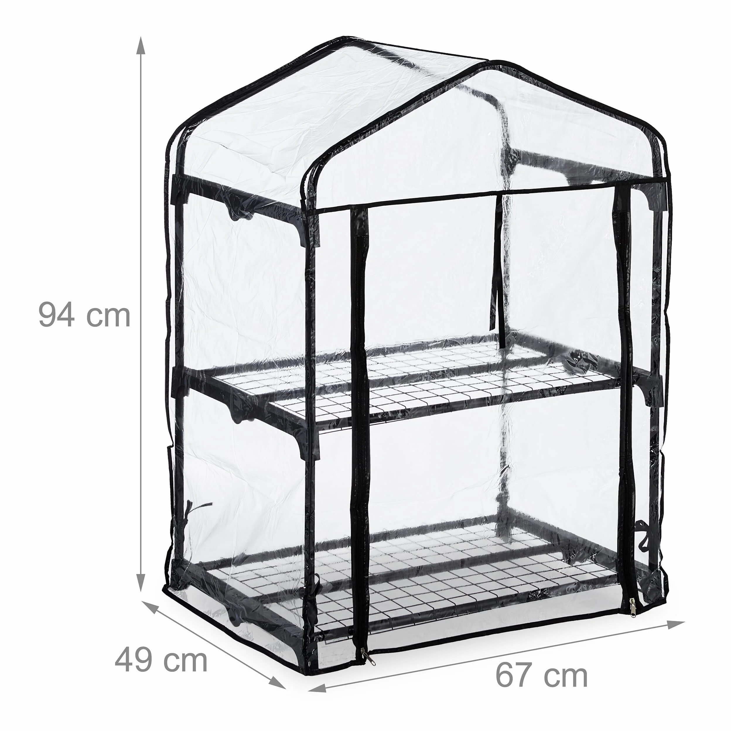 Relaxdays Serre de Balcon, 2 étagères, bâche en PVC, Acier, H x L x P : 94 x 67 x 49 cm, Transparent et Noir