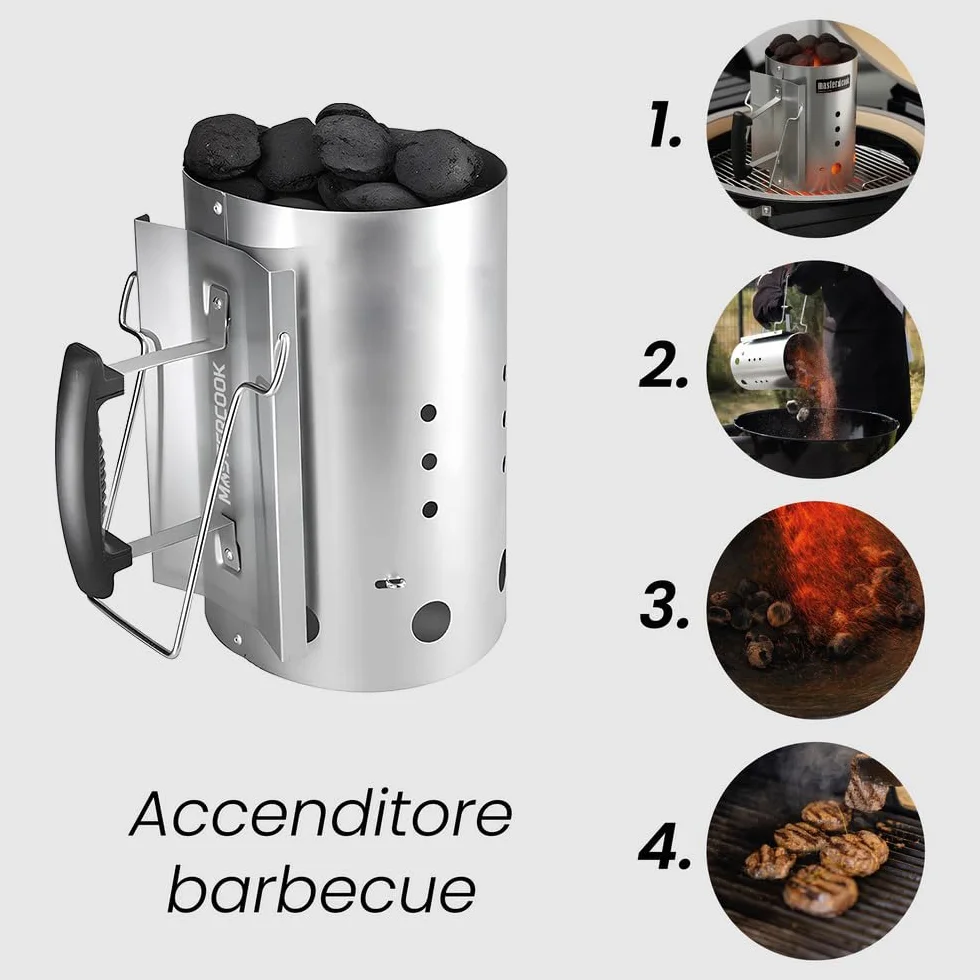 Brigros MasterCook Cheminère Barbecue Aluminium Allume Charbon Bois 19 cm 30 cm 1,5 kg