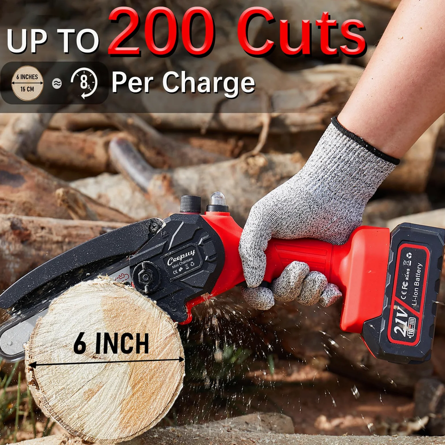 Mini Chainsaw 2x4000mAh Battery, 6 Inch 880W Cordless Electric Chainsaw Portable One-Handed Battery Chainsaw with Automatic Oiler