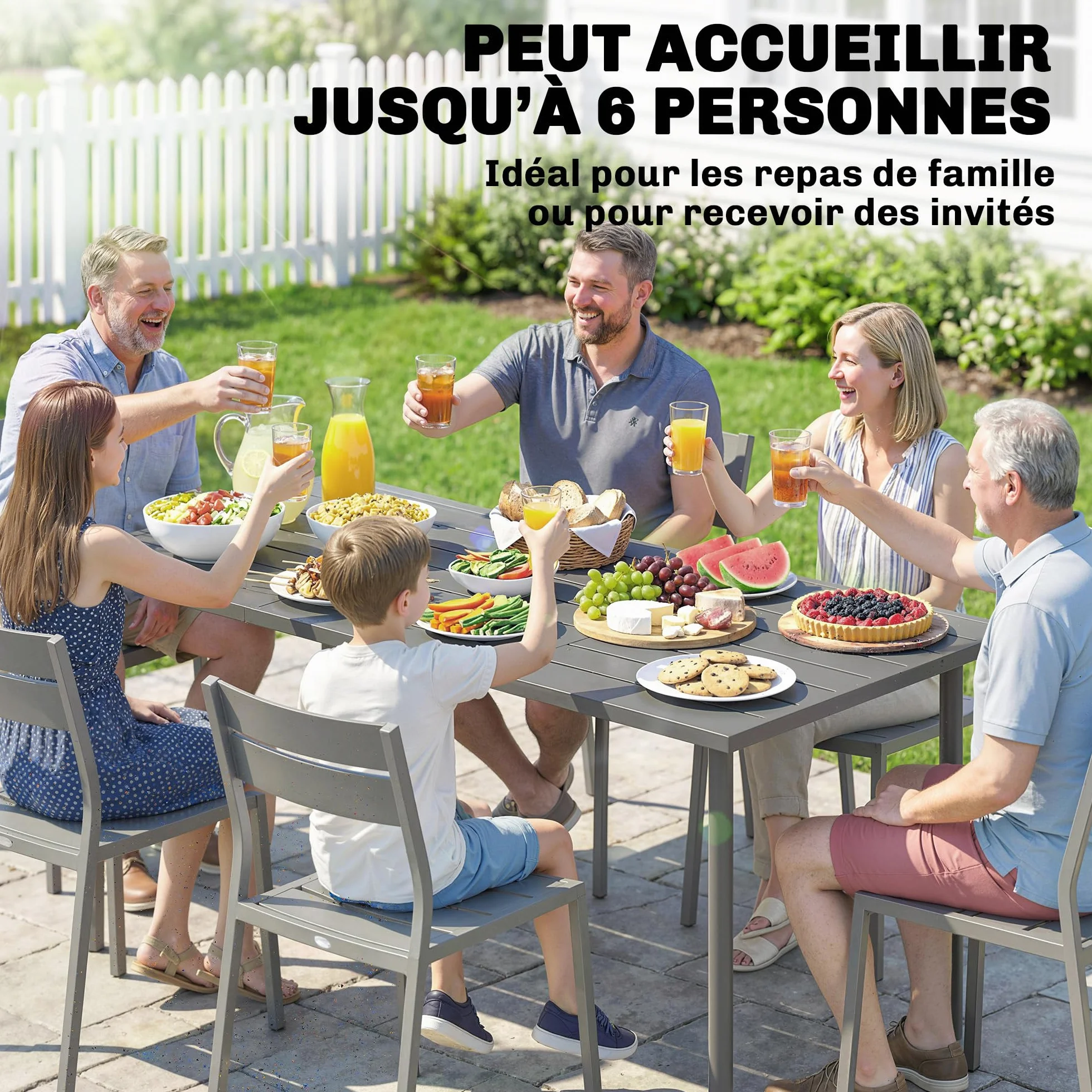Outsunny Table de Jardin rectangulaire 165 x 80 cm métal Gris foncé