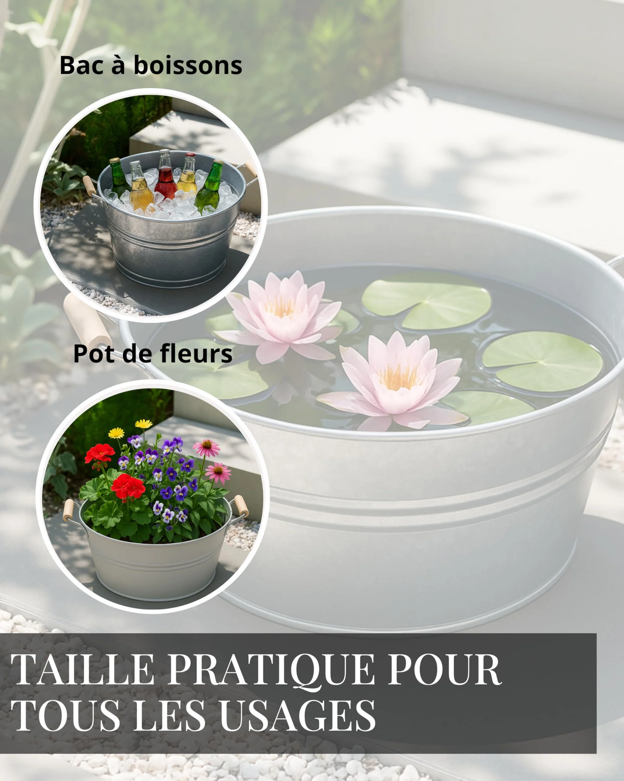 LIVLIG Baignoire en zinc 40 cm 30 l Argenté Jardin