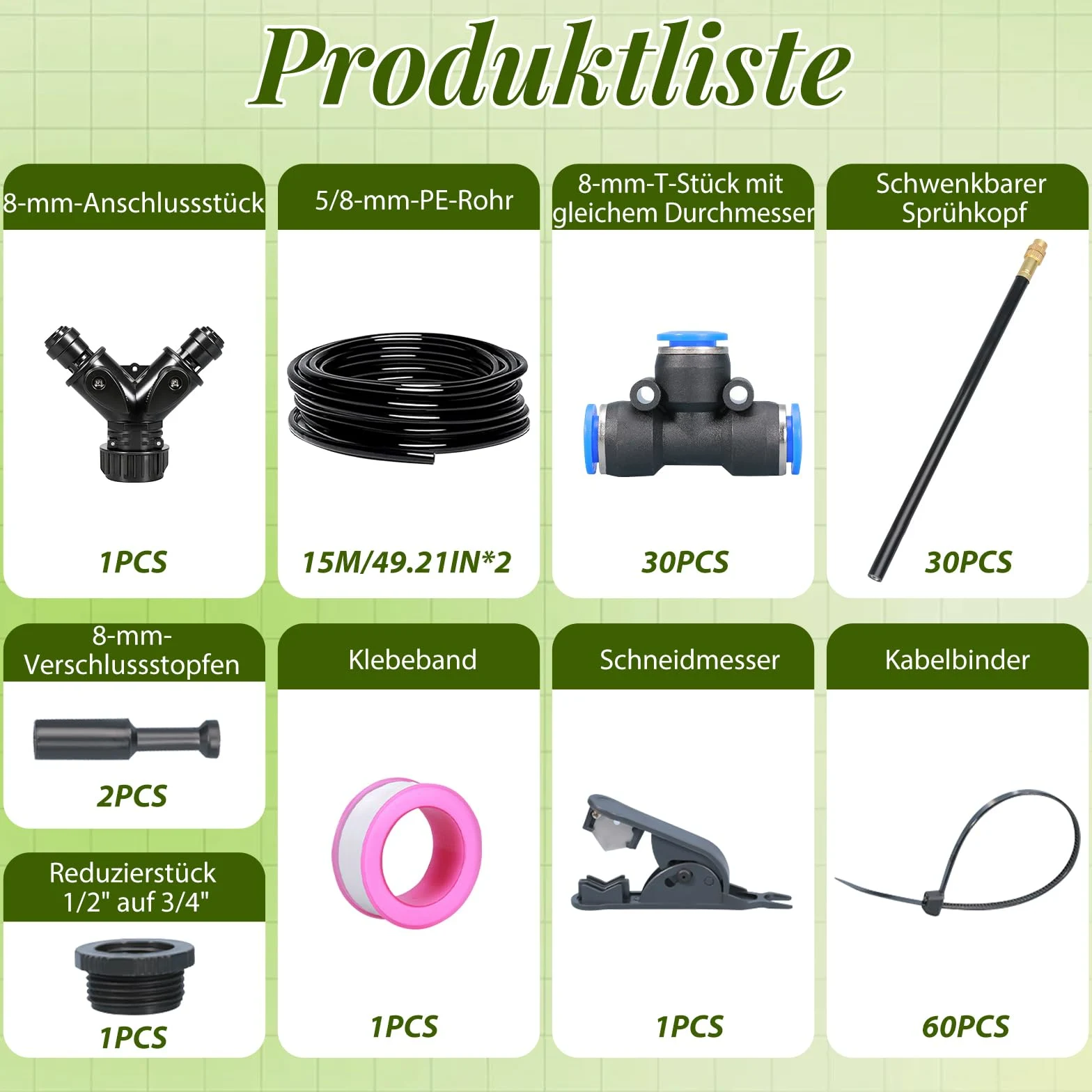 ACESOME Système d'arrosage de jardin, kit d'arrosage automatique de 20 m, tuyaux d'irrigation, irrigation goutte à goutte, micro goutte pour plantes en pot, plate-bande surélevée, terrasse, serre