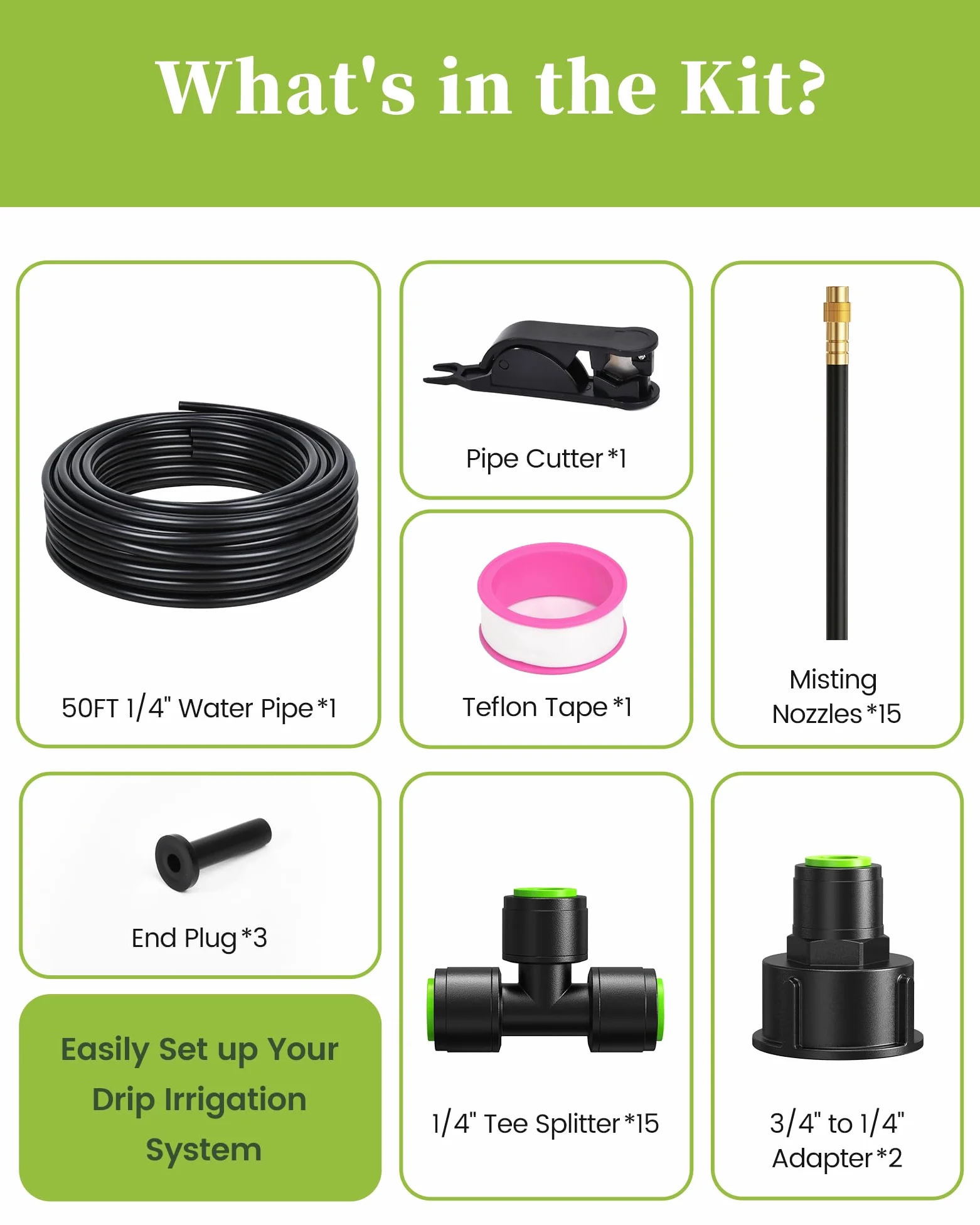 RAINPOINT Système d'irrigation goutte à goutte réglable à 360°, système d'arrosage de jardin de 15 m avec 15 buses