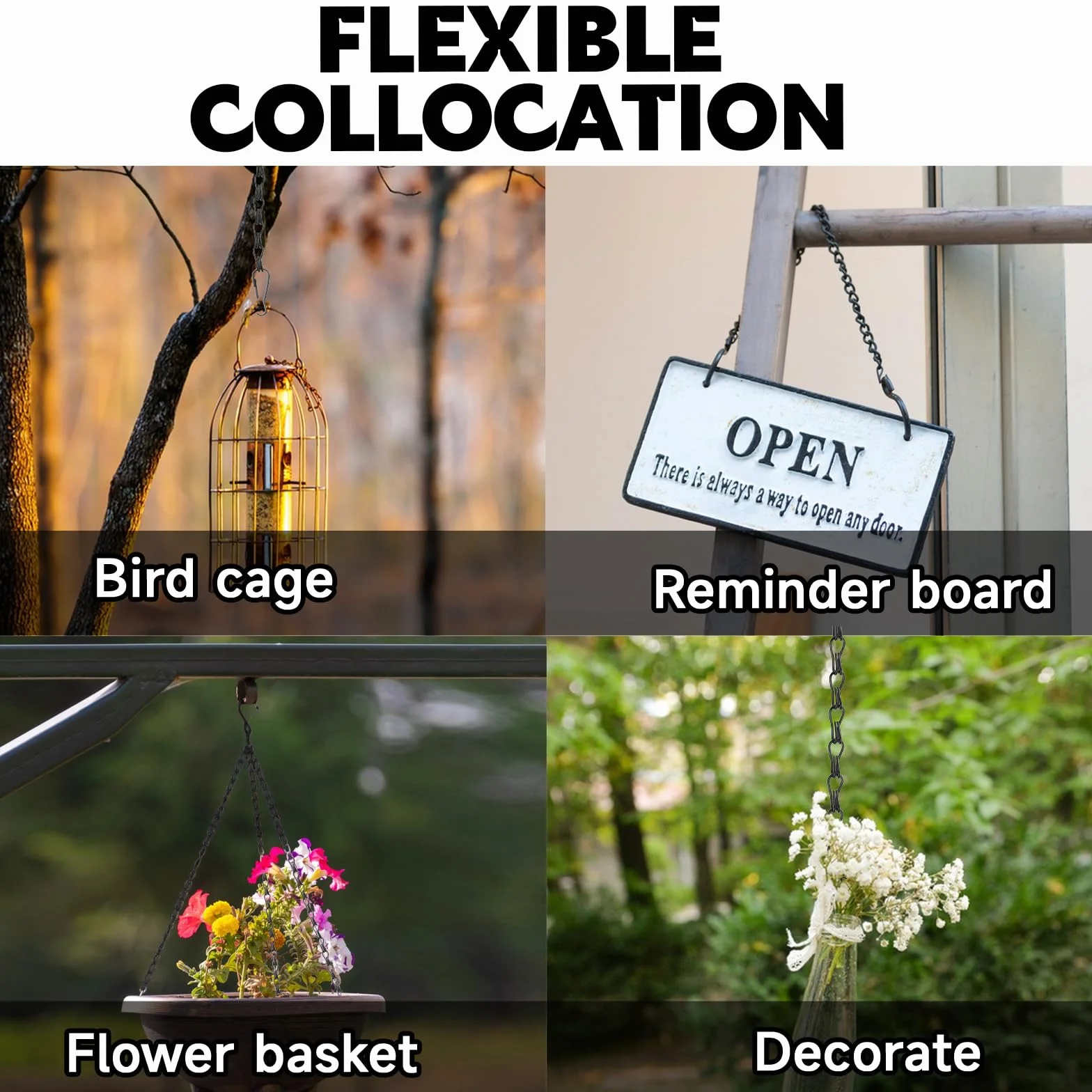 Bewudy Lot de 4 chaînes de panier suspendu 33 cm avec crochets pour mangeoires à oiseaux, jardinières