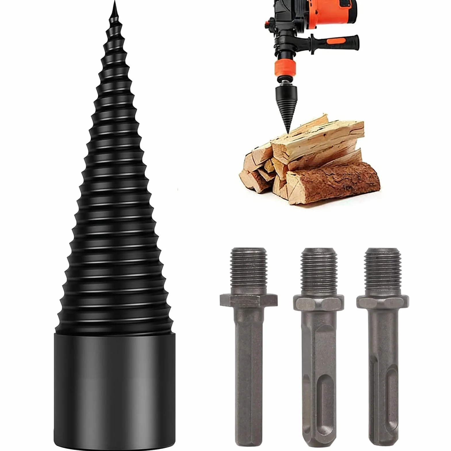 Foret fendeur de bois électrique 38 mm kit avec 4 poignées cône et tige conique