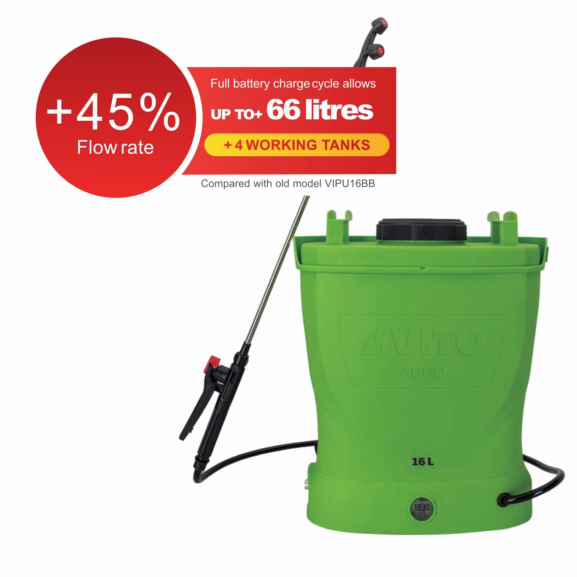 VITO - Pulvérisateur Electrique à Batterie 16L Rechargeable 12V 8AH 6 Bars - Pulvérisateur Toiture Traitement Végétaux - Livré avec Lance Télescopique, 3 Buses et Chargeur