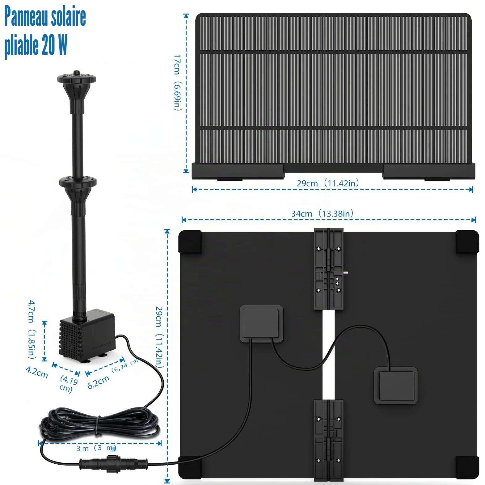 AISITIN Fontaine Solaire DIY 20 W | Pompe avec 6 Buses pour Jardin Étang Jeu d'Eau