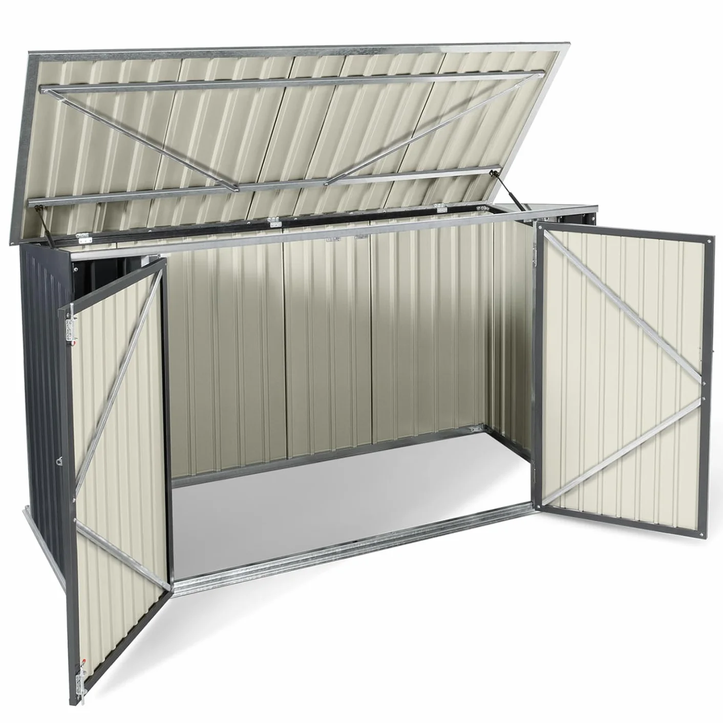 Abri de Jardin en Métal Verrouillable Multi-Rangement pour Vélos, Outils et Poubelles