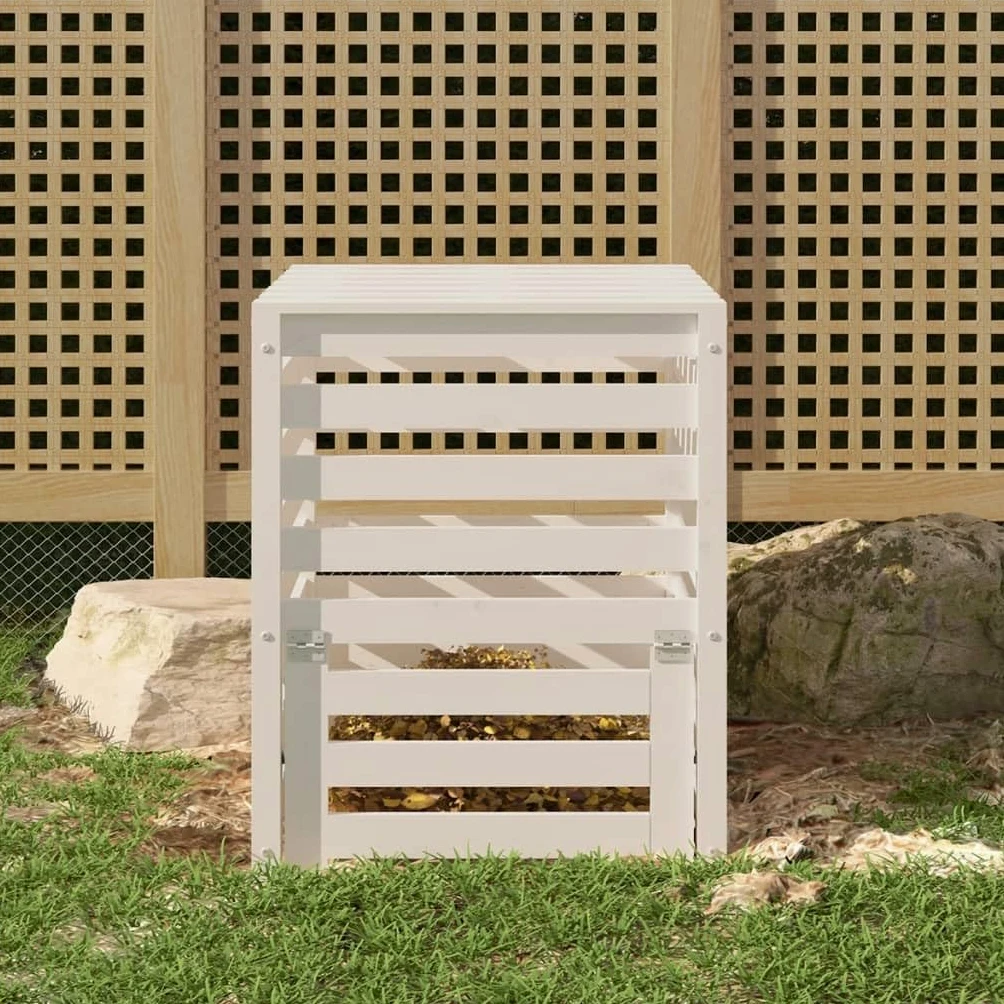 Composteur en Bois, Composteur de Jardin Bac à Compost Blanc 63,5x63,5x77,5 cm Bois Massif de pin