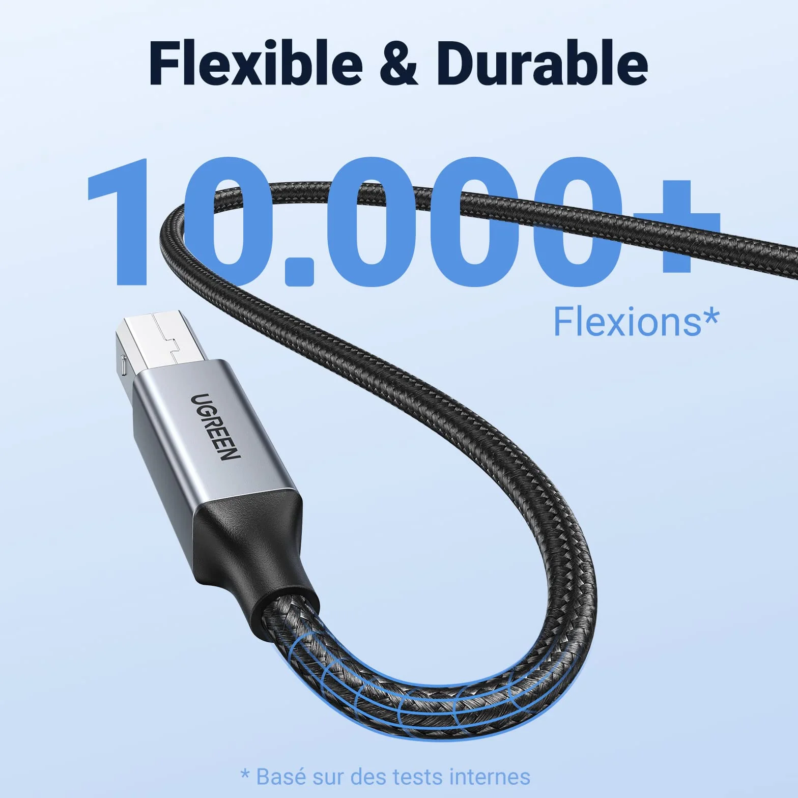 UGREEN Câble Imprimante USB 2.0 A vers B Nylon Tressé 2M