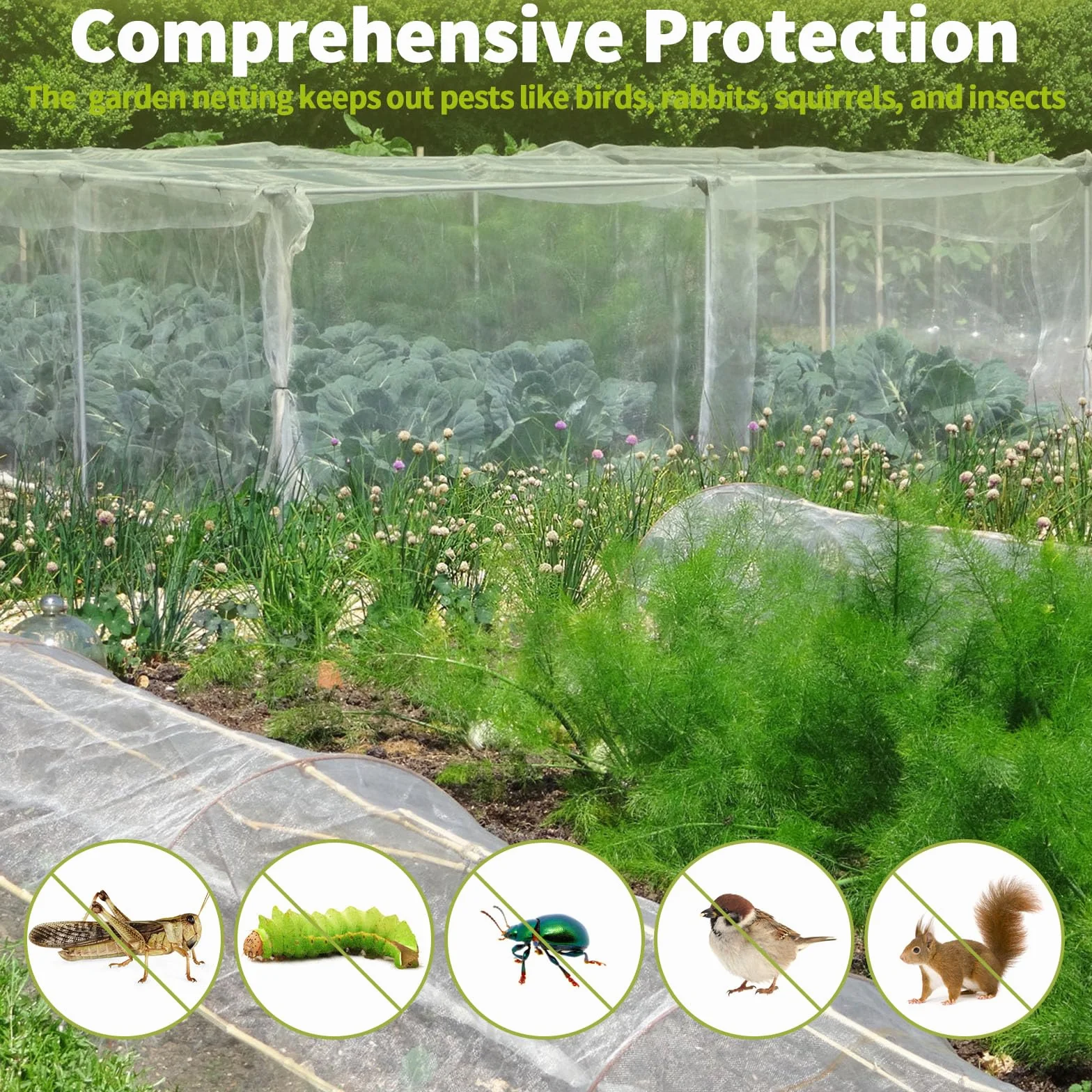 Filet à légumes de Jardin 3 x 6 m - Filet de Protection Contre Les Insectes pour Plantes et Légumes
