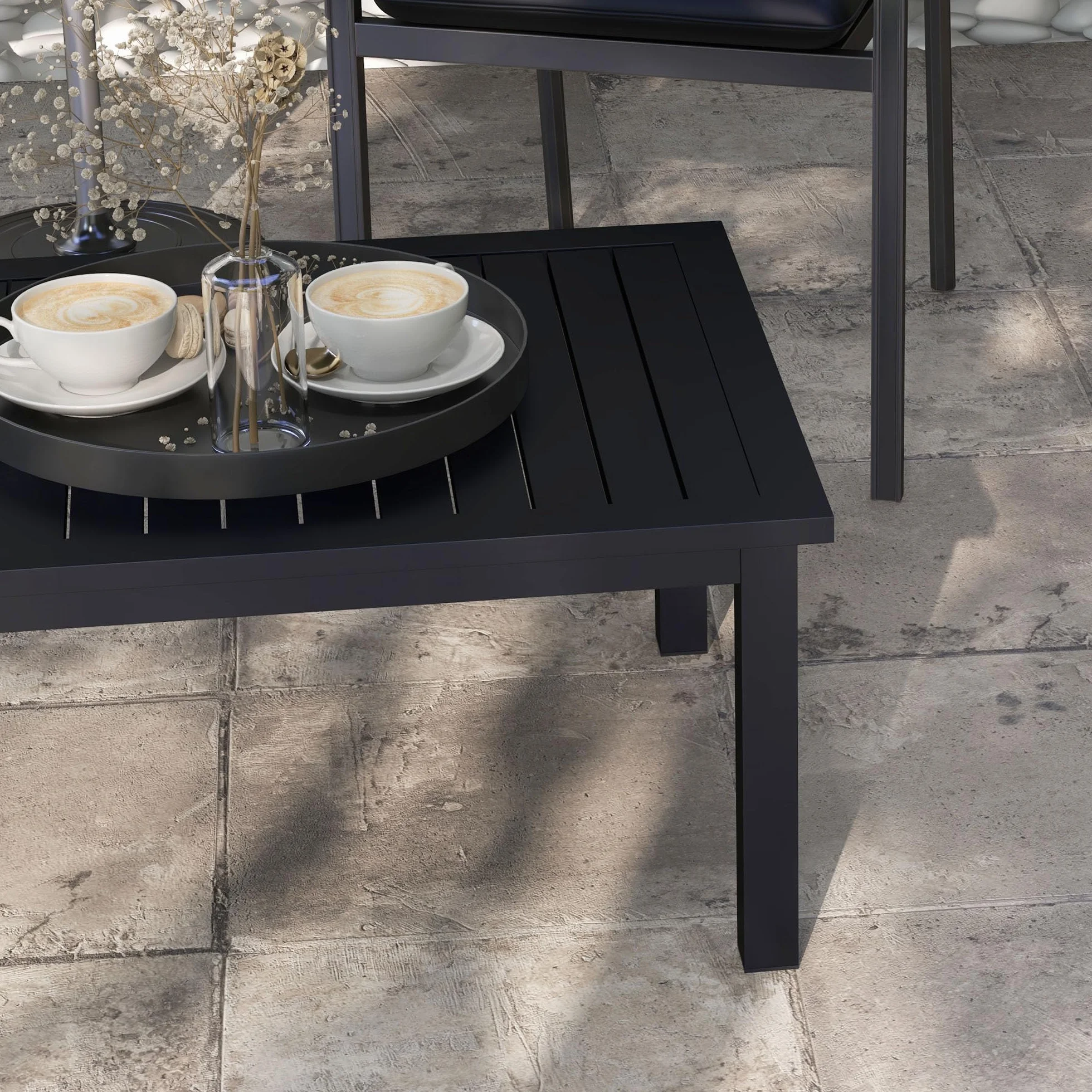 Outsunny Table Basse rectangulaire Jardin Aluminium 100x60x37 cm Noir