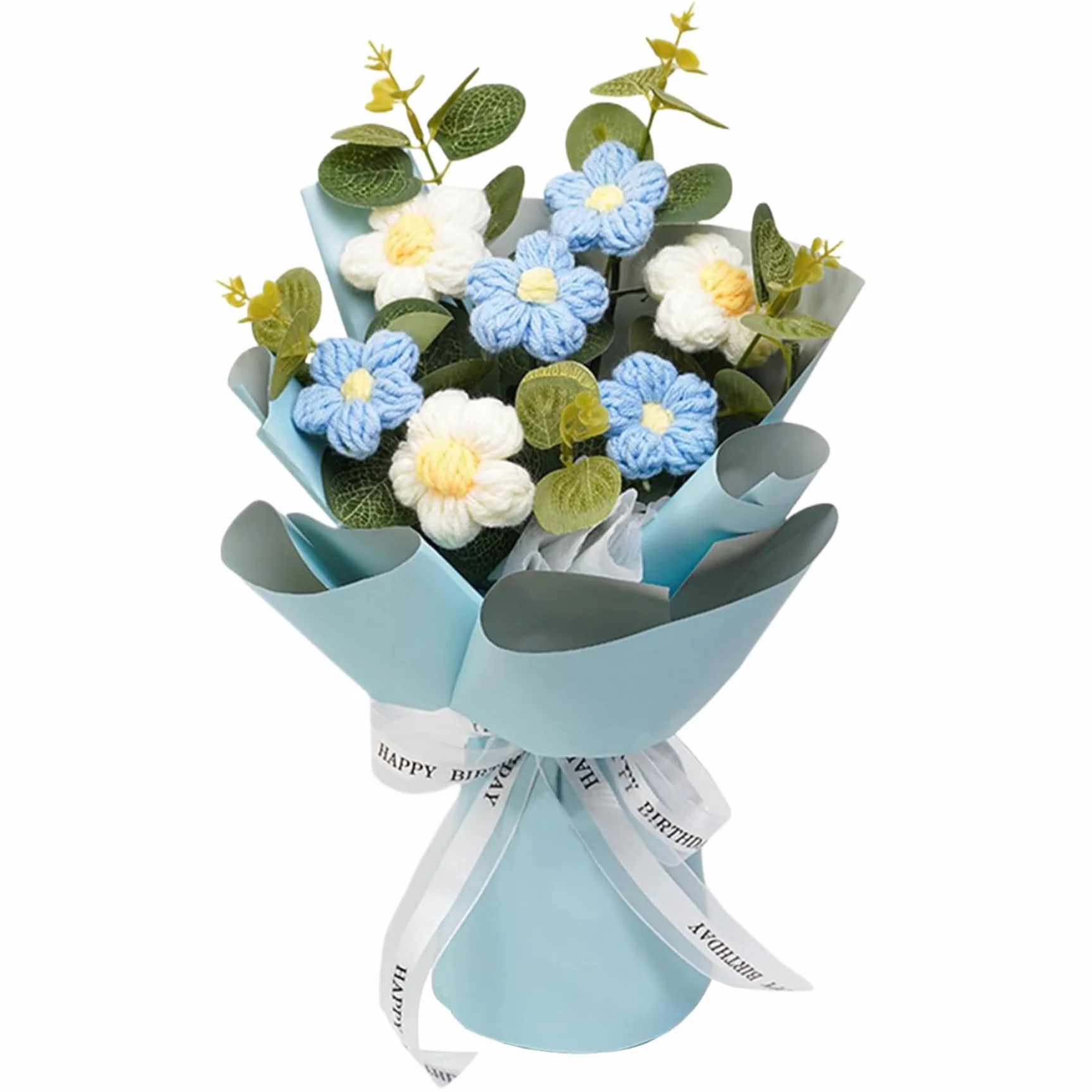 Bouquet de Fleurs au Crochet Bleu 9x13 - Fleurs Artificielles Décoration Intérieure