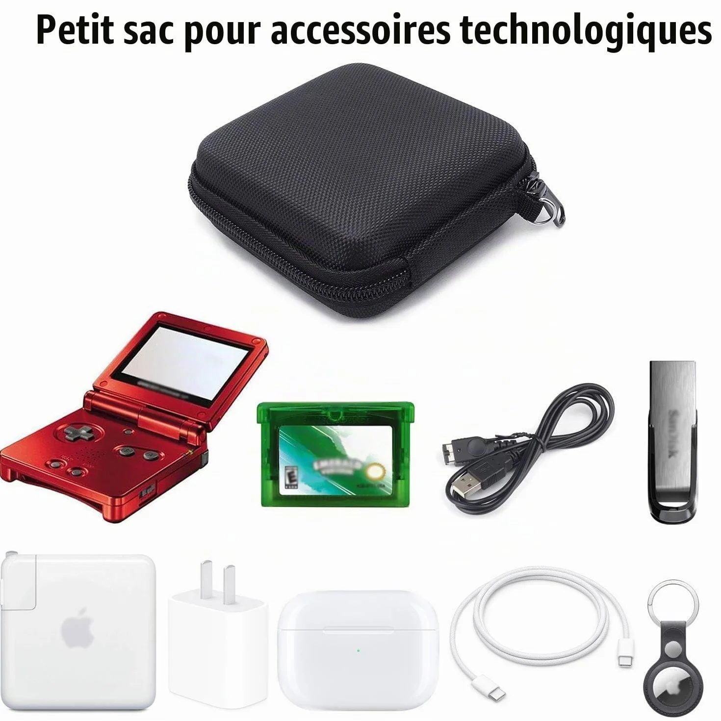 Étui de Protection pour Gameboy Advance SP GBA SP, Housse Rangement Portable, Chargeur MacBook, Accessoires (Noir)