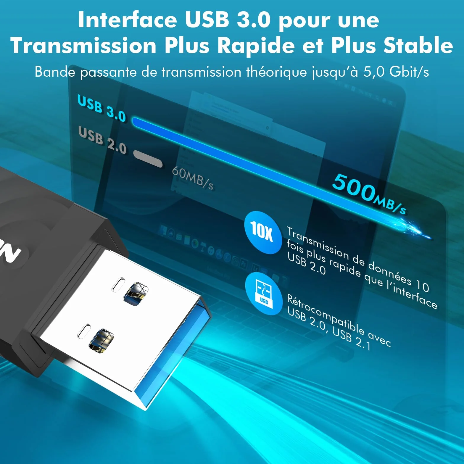 NEWFAST Clé WiFi AC1300 Mbps NF-U323, Nano Adaptateur USB WiFi Double Bande 2.4G/5GHz, MU-MIMO USB 3.0