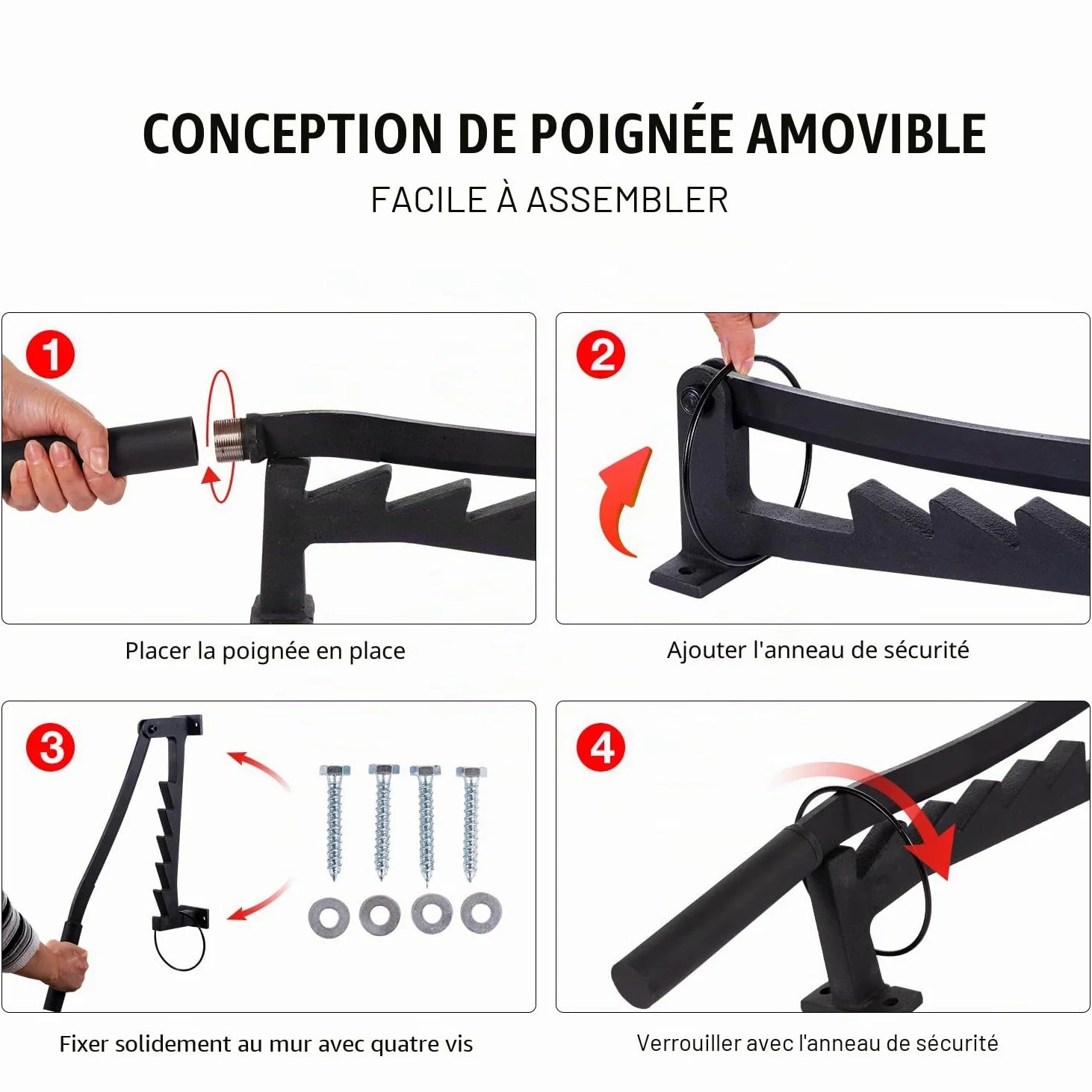 TOPWAY Fendeuse de bûches manuelle à montage mural, fendeuse de bois de chauffage portable avec poignée remplaçable supplémentaire de 40 cm pour la maison, l'intérieur et l'extérieur du camping