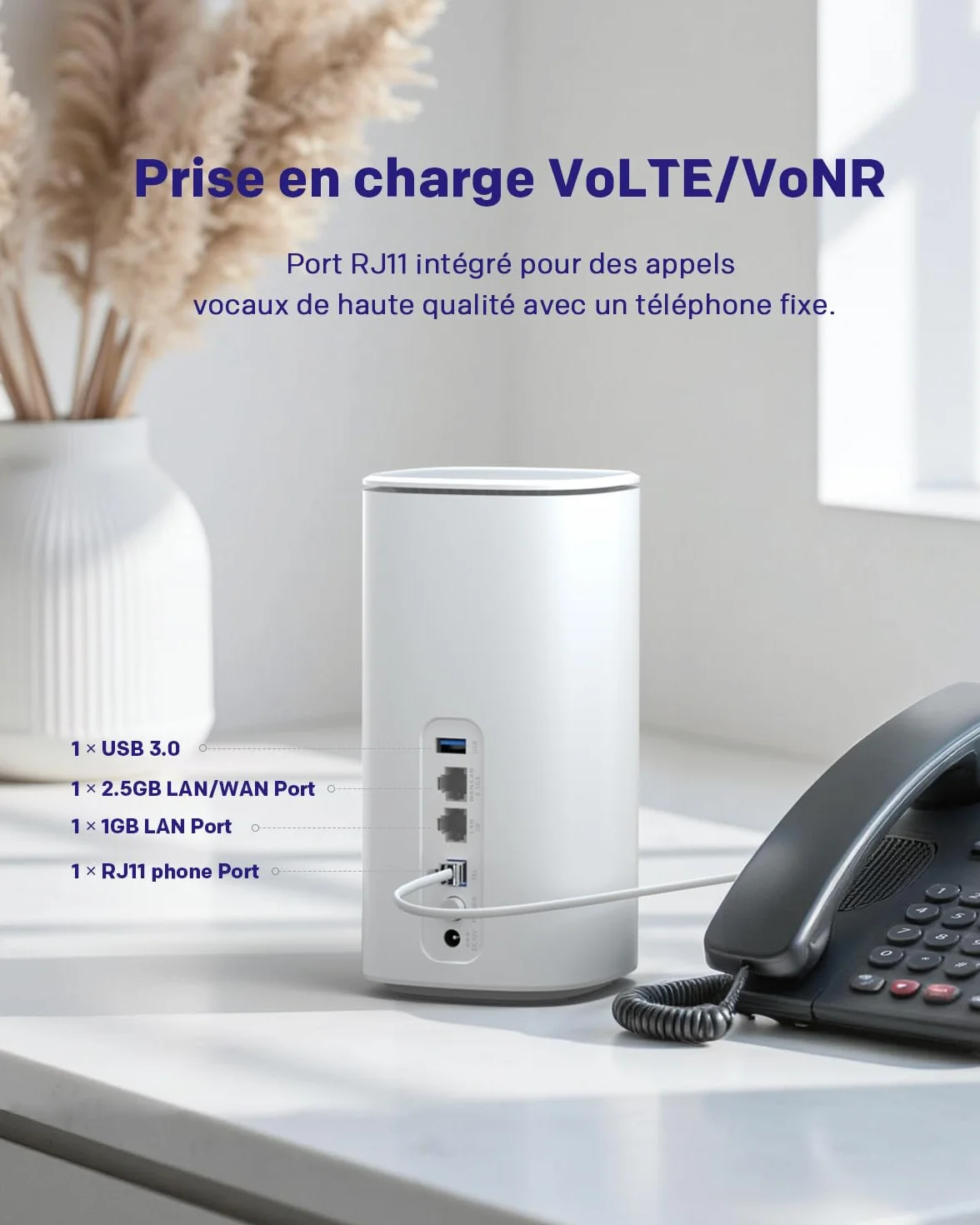 STRONG Routeur 5G CPE WiFi 6 AX3000 avec Carte SIM - 2.5GE WAN/LAN & 1GE LAN - RJ11 VoIP/VoNR - Chipset Qualcomm