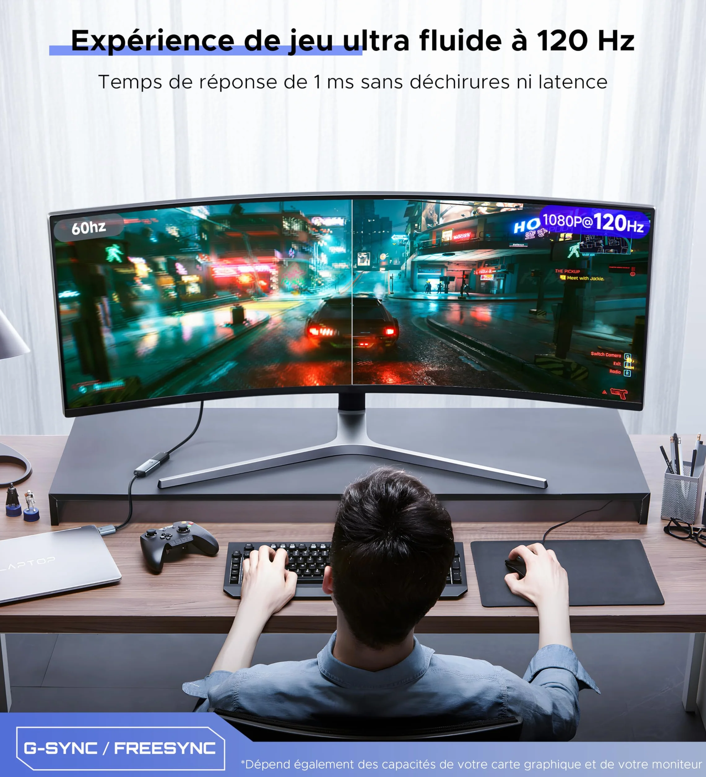 WARRKY Adaptateur DisplayPort vers HDMI 4K, Convertisseur DP 1.2 vers HDMI 1.4 Nylon Tressé pour Lenovo, HP, Dell, ASUS - Gris