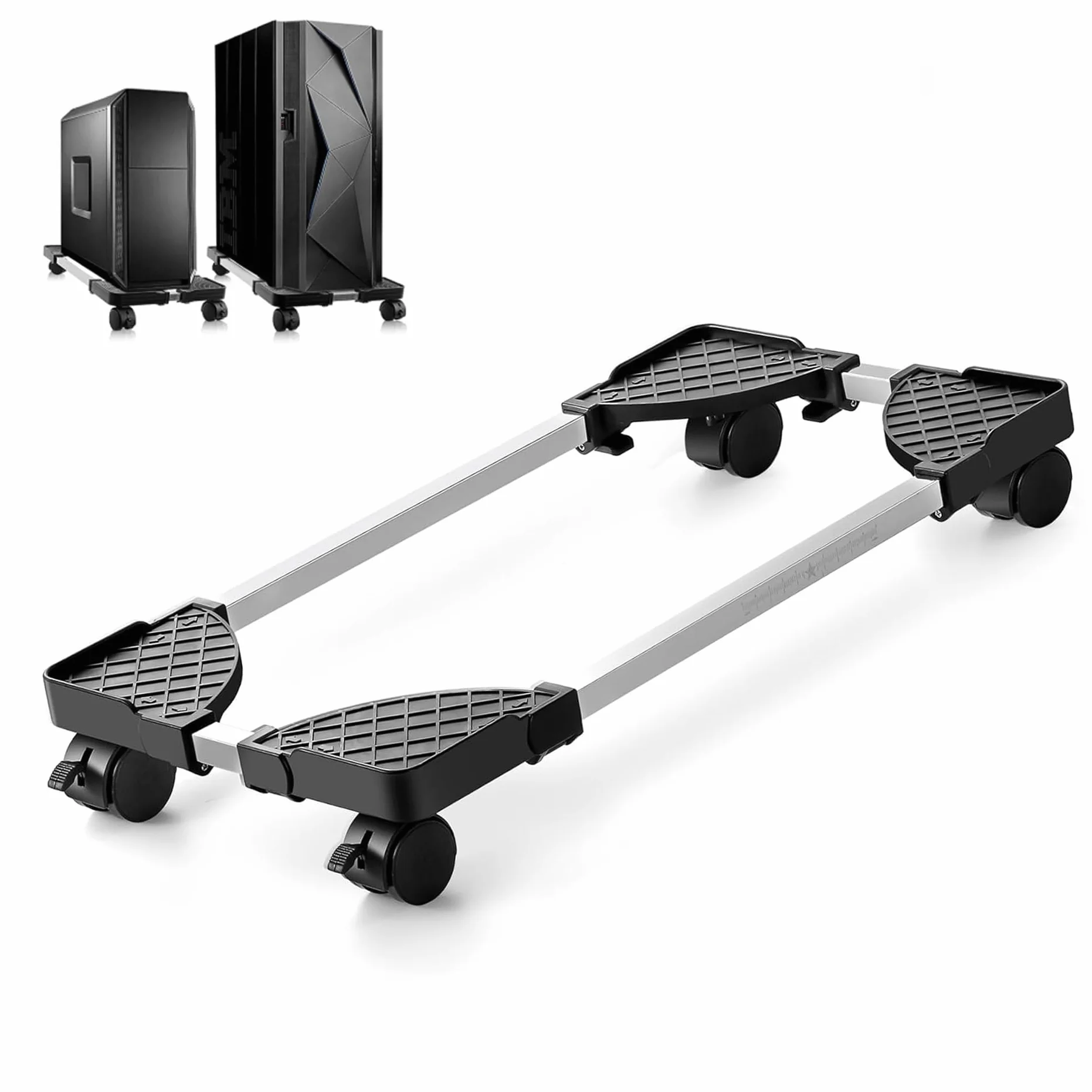 Support PC Fixe Réglable Stand avec 4 Roues Roulettes, 2 Roues Verrouillables Noir