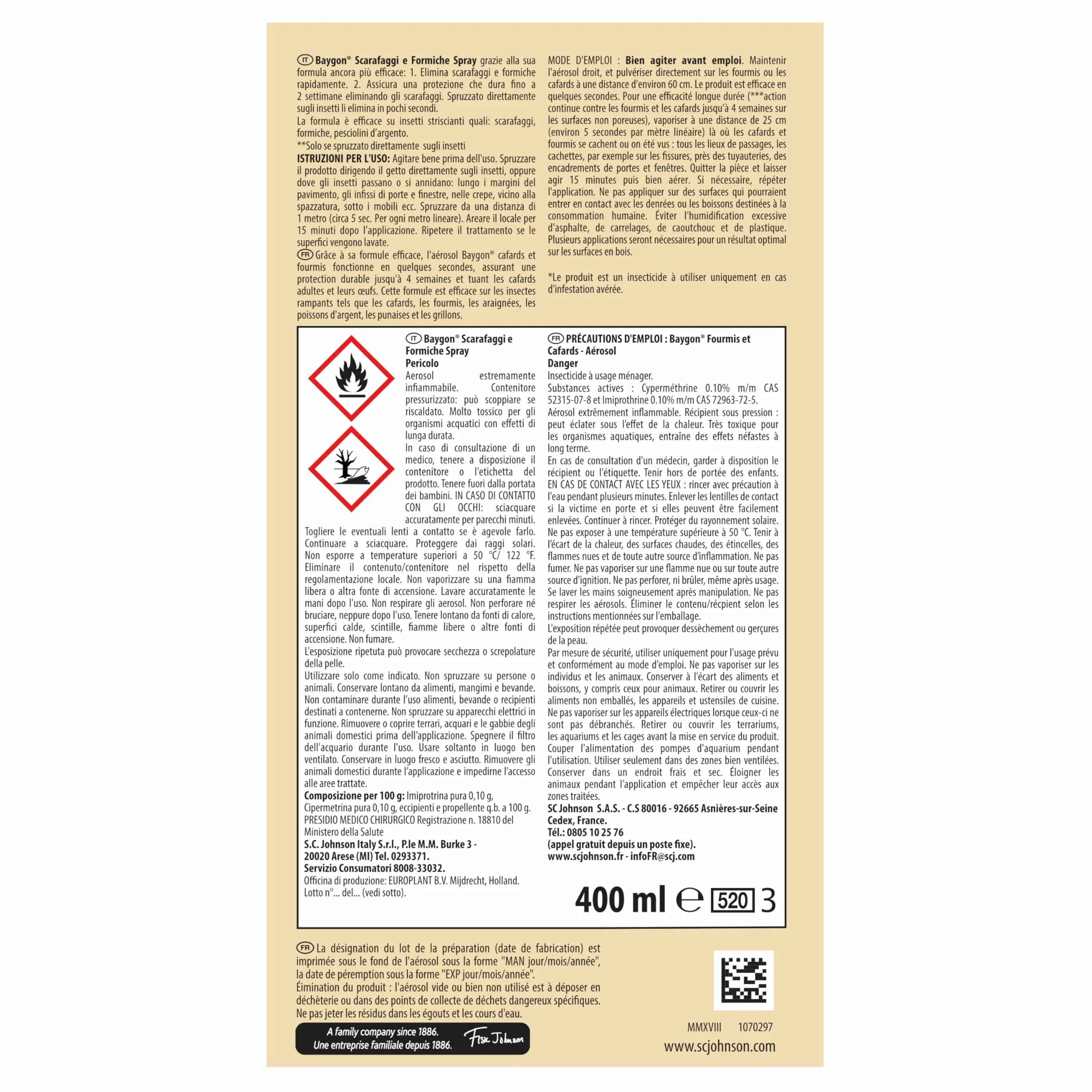 Baygon Insecticide pour cafards et fourmis 400ml