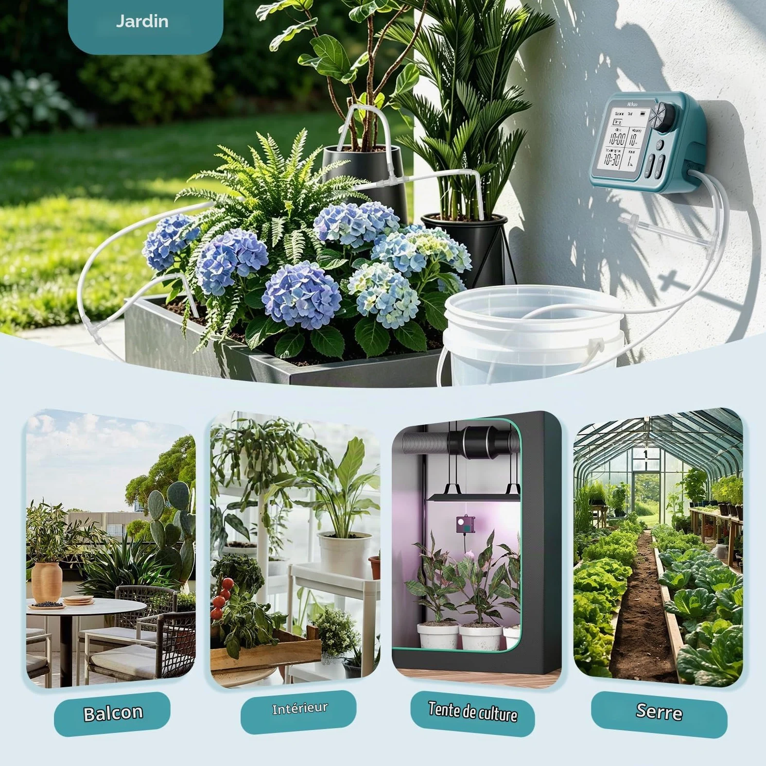 Kit d'Arrosage Goutte à Goutte Automatique Solaire, Programmateur Large Écran 3,5", Irrigation Racinaire Précise pour Jusqu’à 15 Plantes, Pompe 800 ml/min pour balcon et jardin