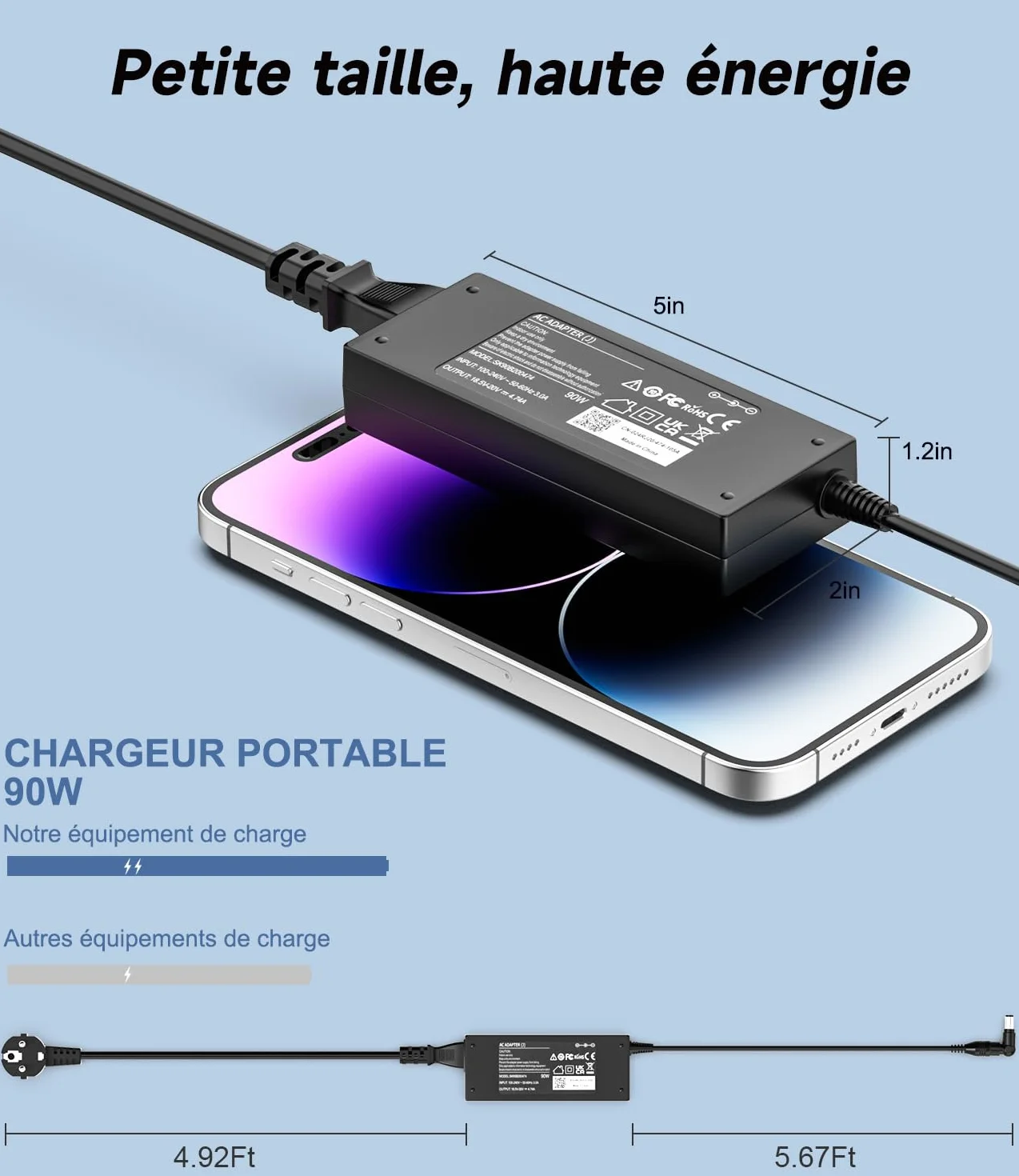 Chargeur Universel 90W pour Lenovo ASUS Dell HP Acer Toshiba Notebook Ultrabook Chromebook avec 15 Embouts